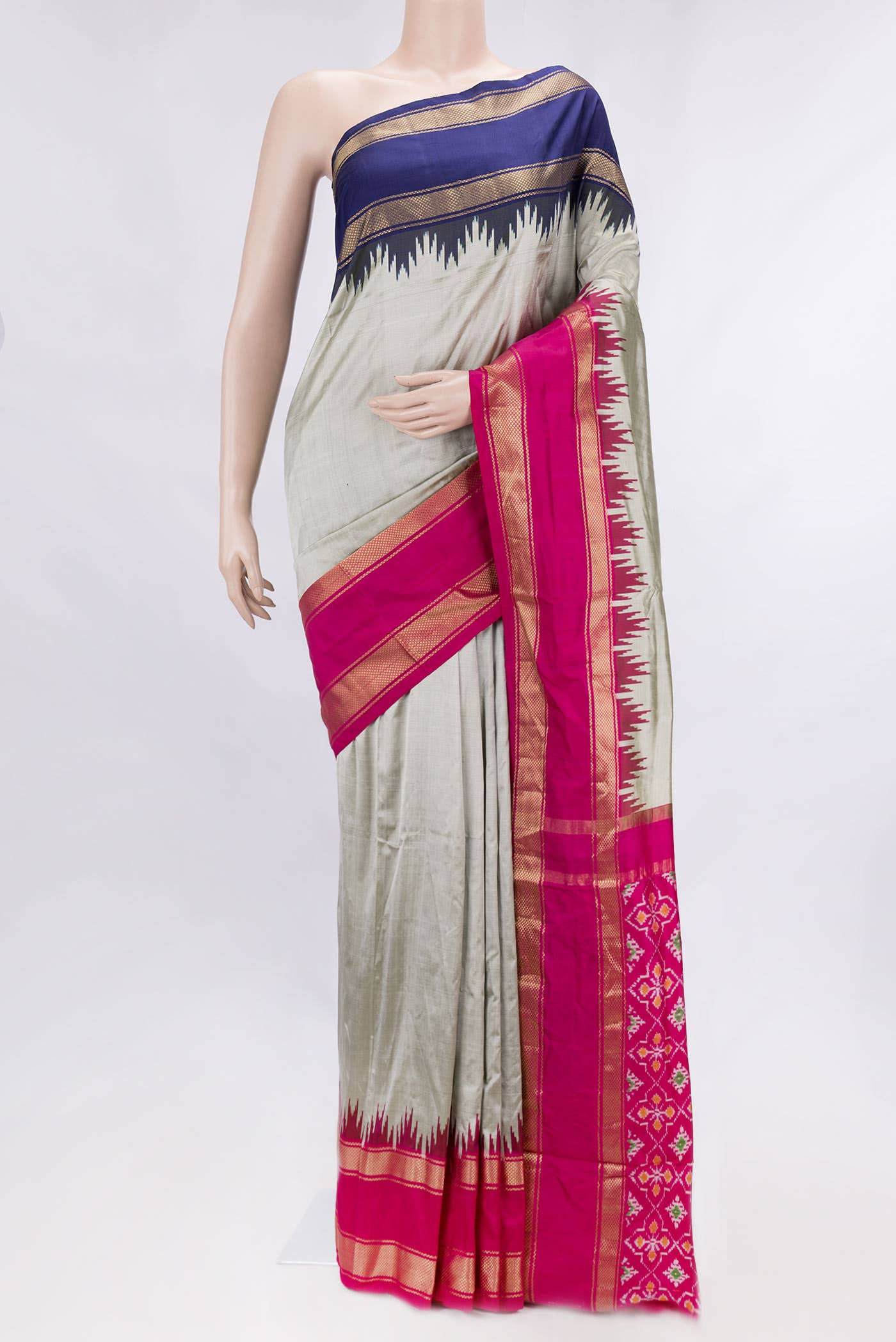 Grey Dual Tone Double Ikat Saree