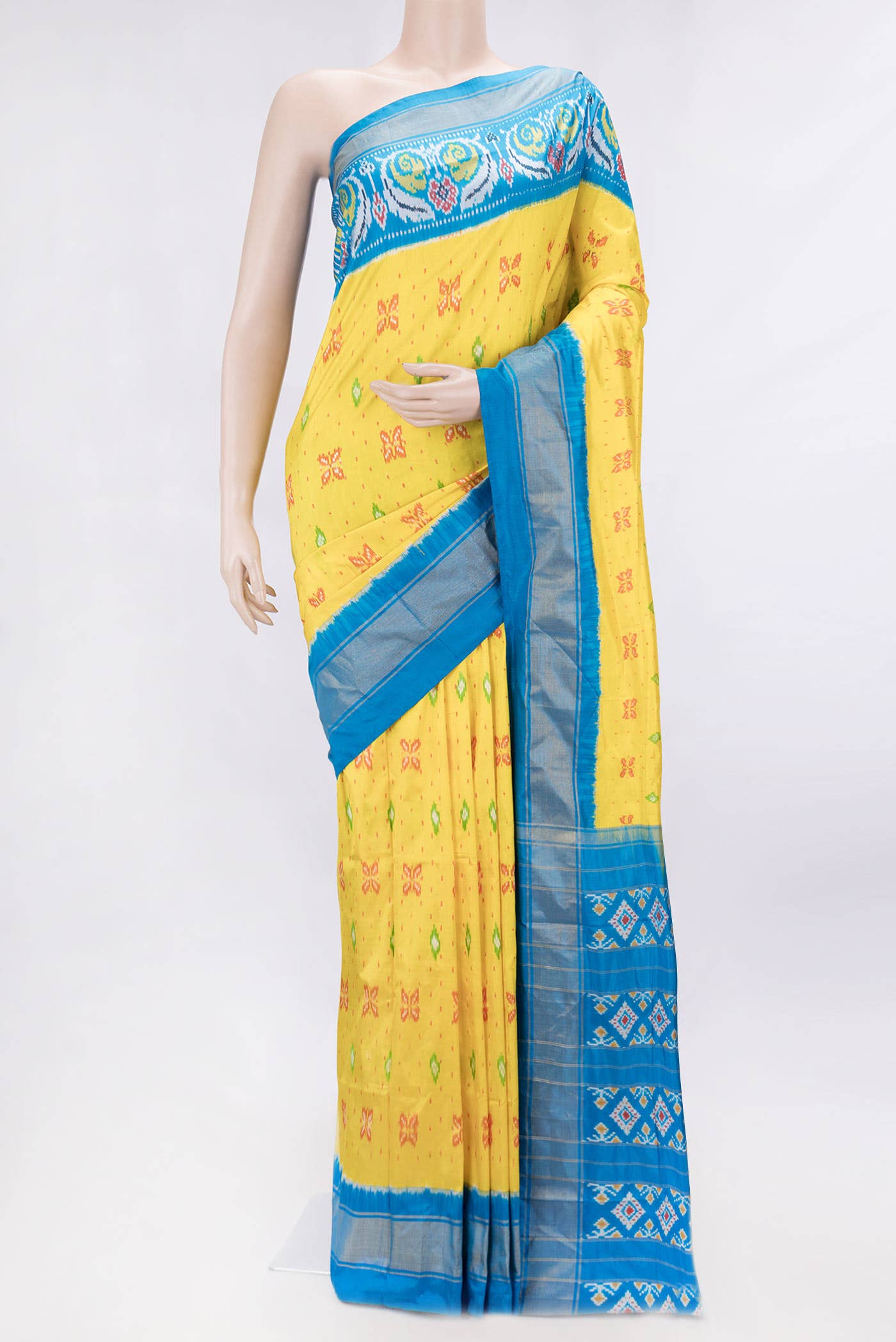 Yellow Dual Tone Double Ikat Saree