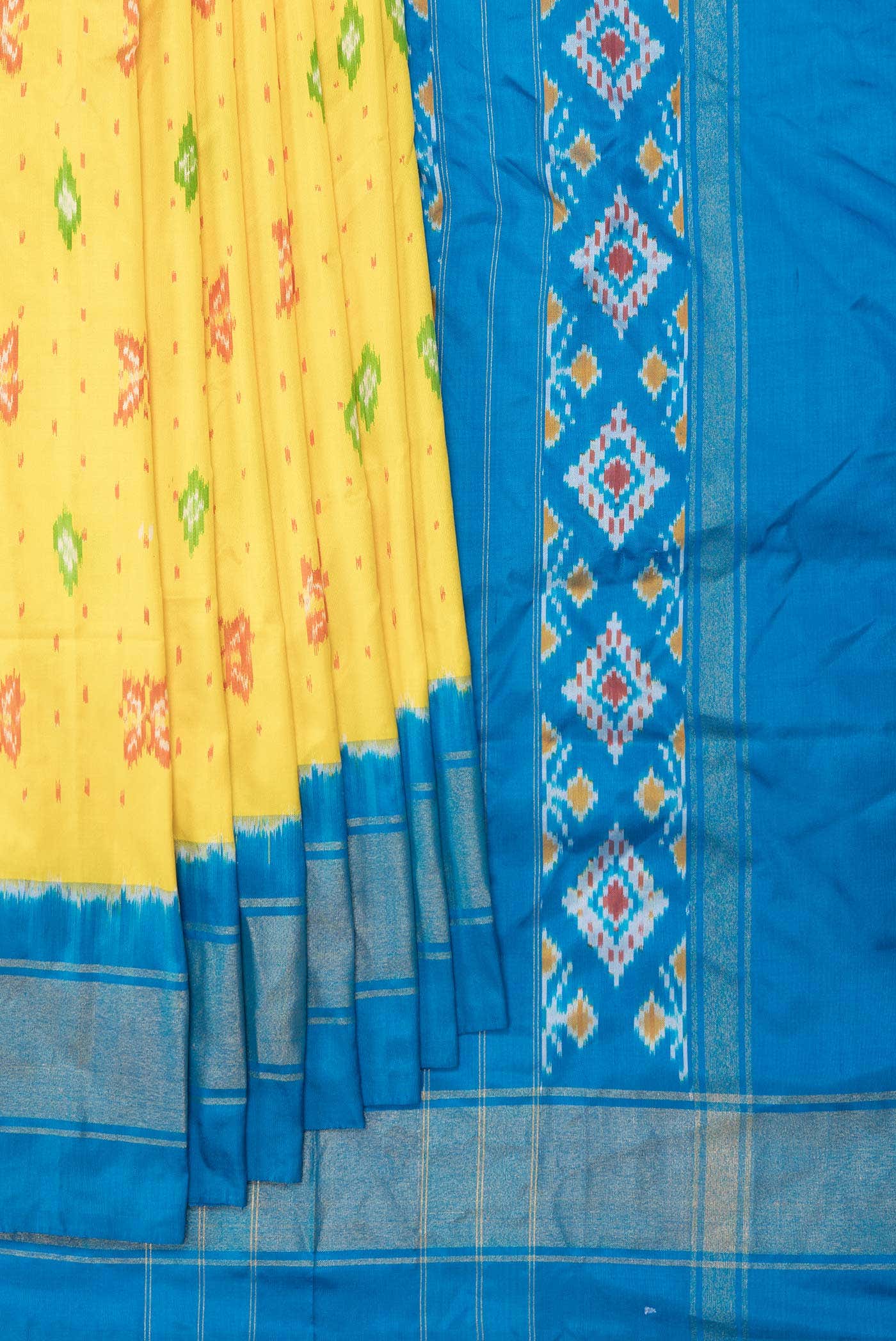 Yellow Dual Tone Double Ikat Saree