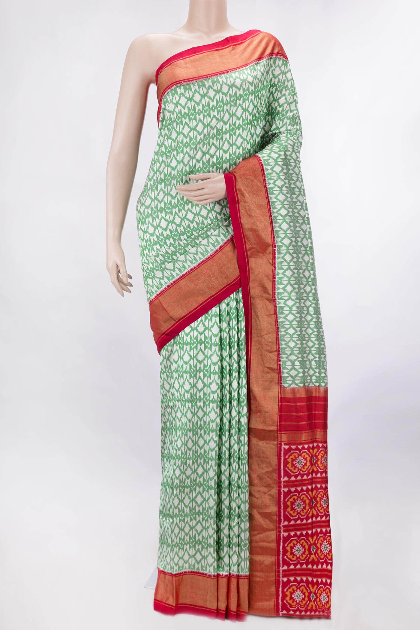 Light Green Dual Tone Double Ikat Saree