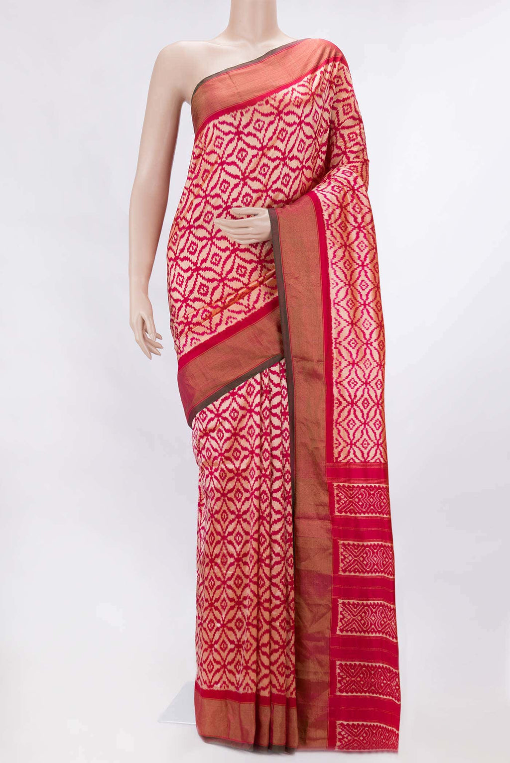 Dark Pink Dual Tone Double Ikat Saree