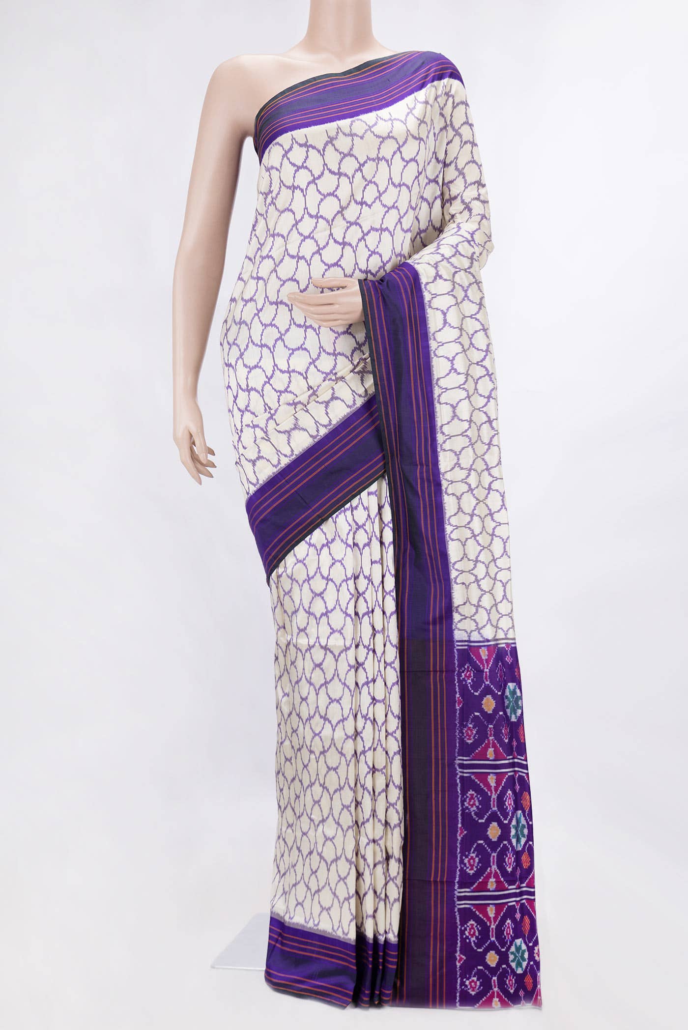 Off White Dual Tone Double Ikat Saree