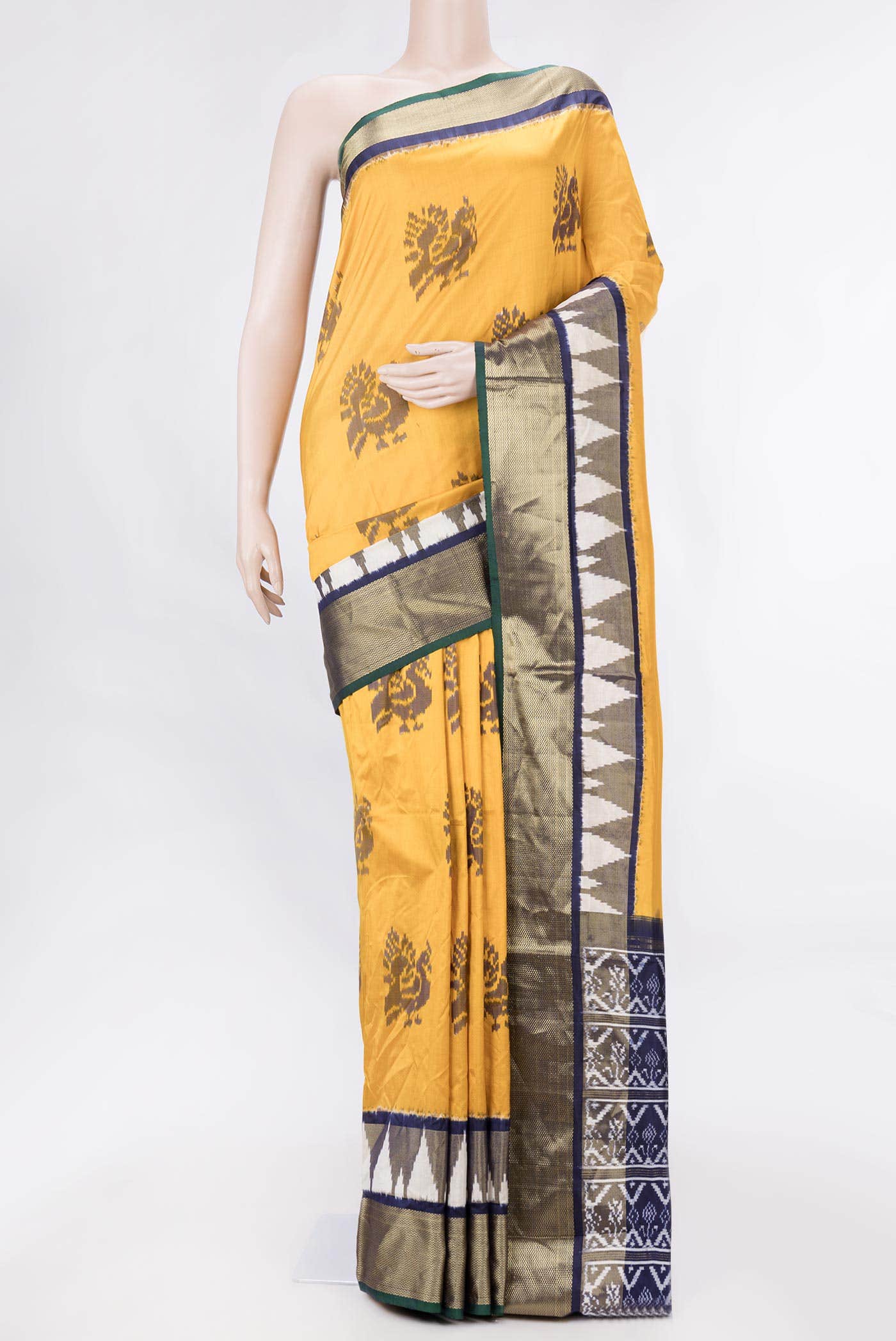 Yellow Dual Tone Double Ikat Saree