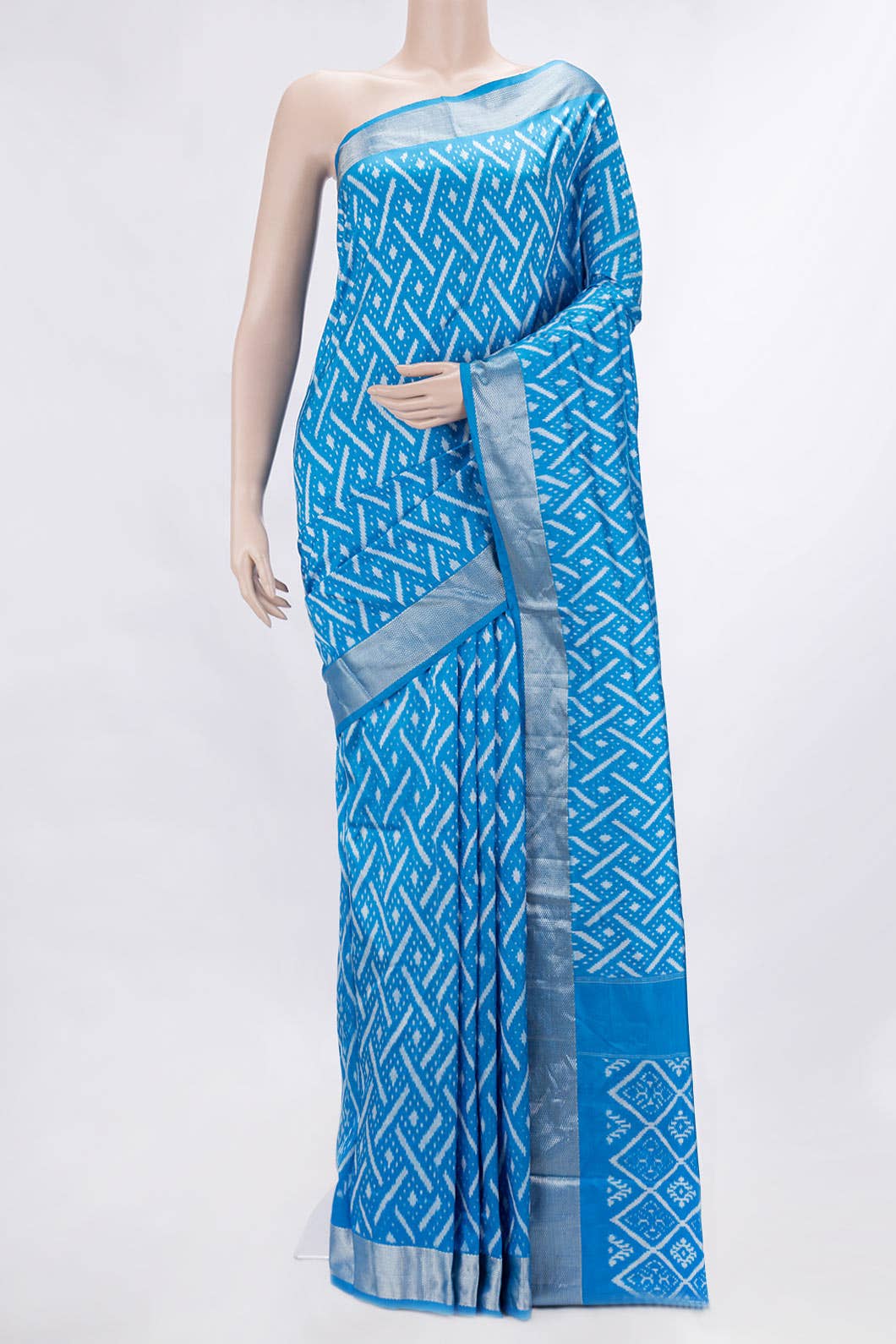 Sky Blue Dual Tone Double Ikat Saree