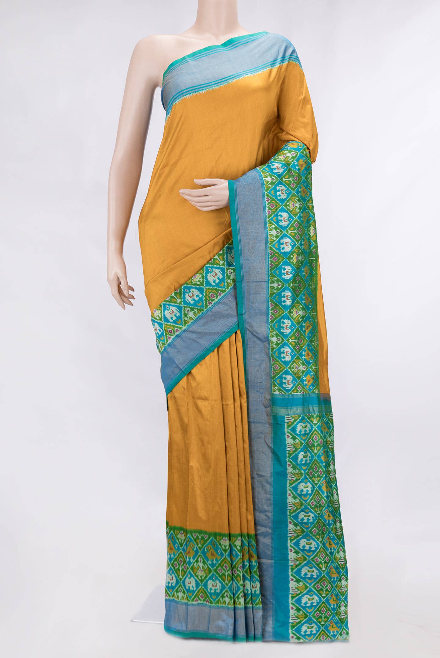 Mustard Dual Tone Double Ikat Saree