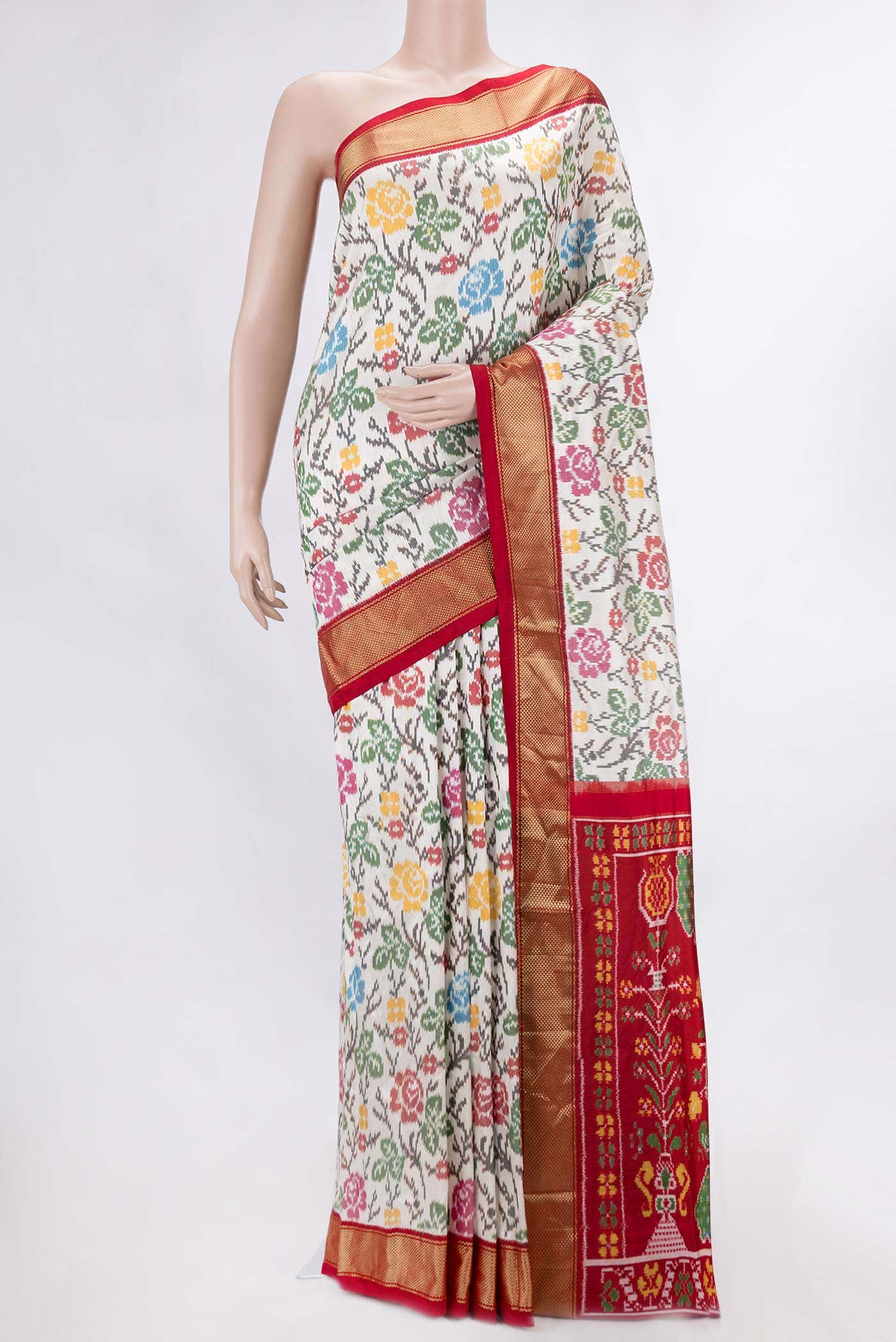 Off White Dual Tone Double Ikat Saree