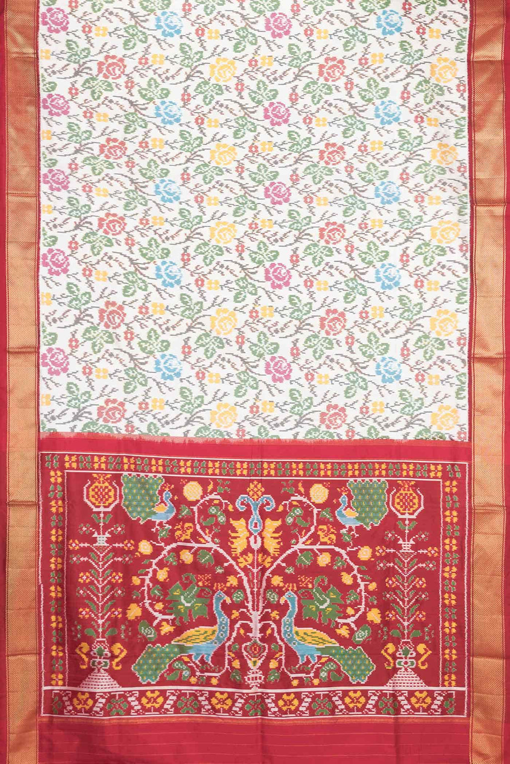 Off White Dual Tone Double Ikat Saree