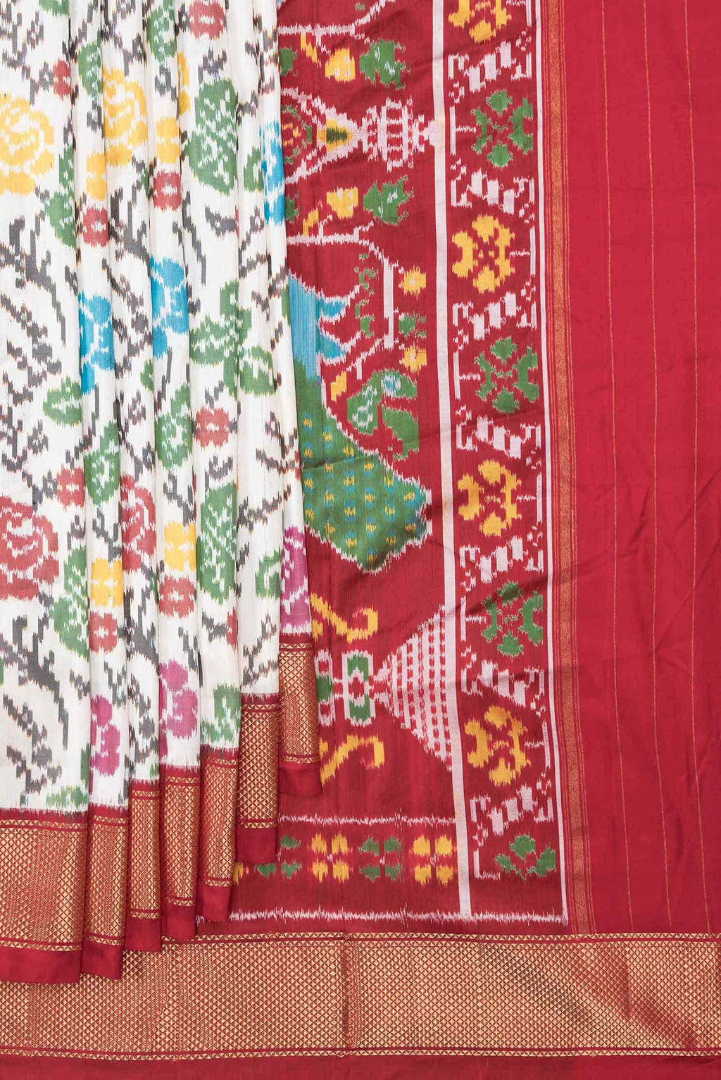 Off White Dual Tone Double Ikat Saree