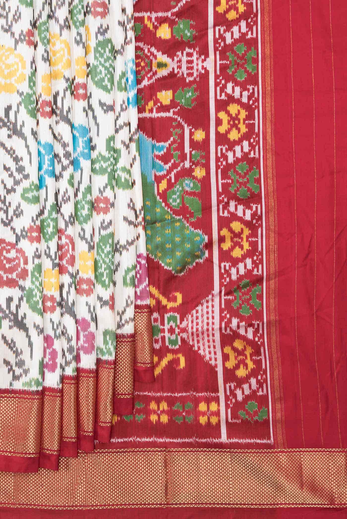 Off White Dual Tone Double Ikat Saree