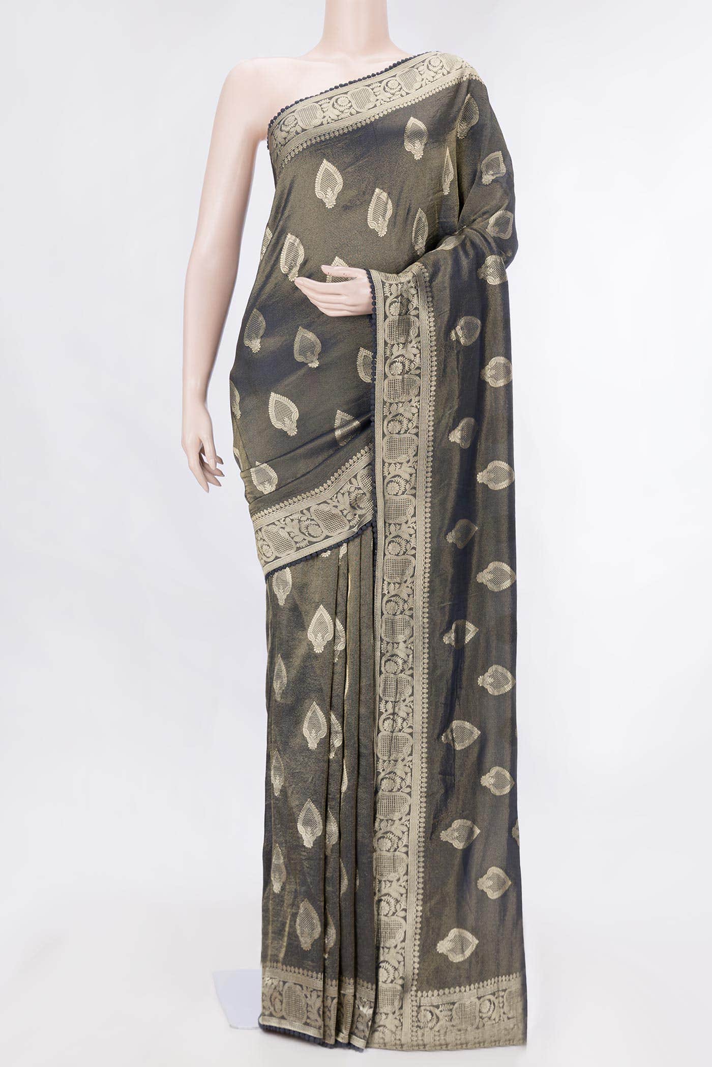 Grey Dual Tone Blended Organza Silk Saree