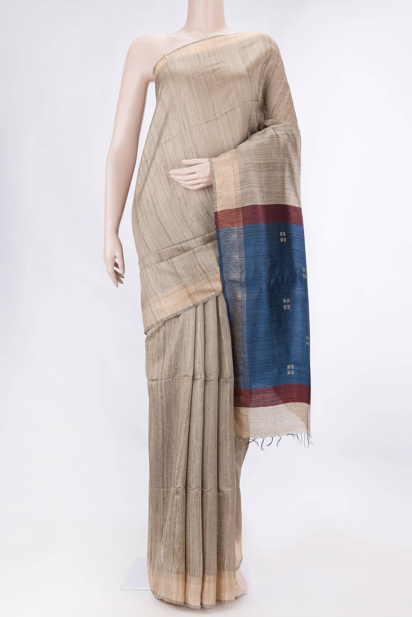 Dark Beige Dual Tone Tussar Silk Saree