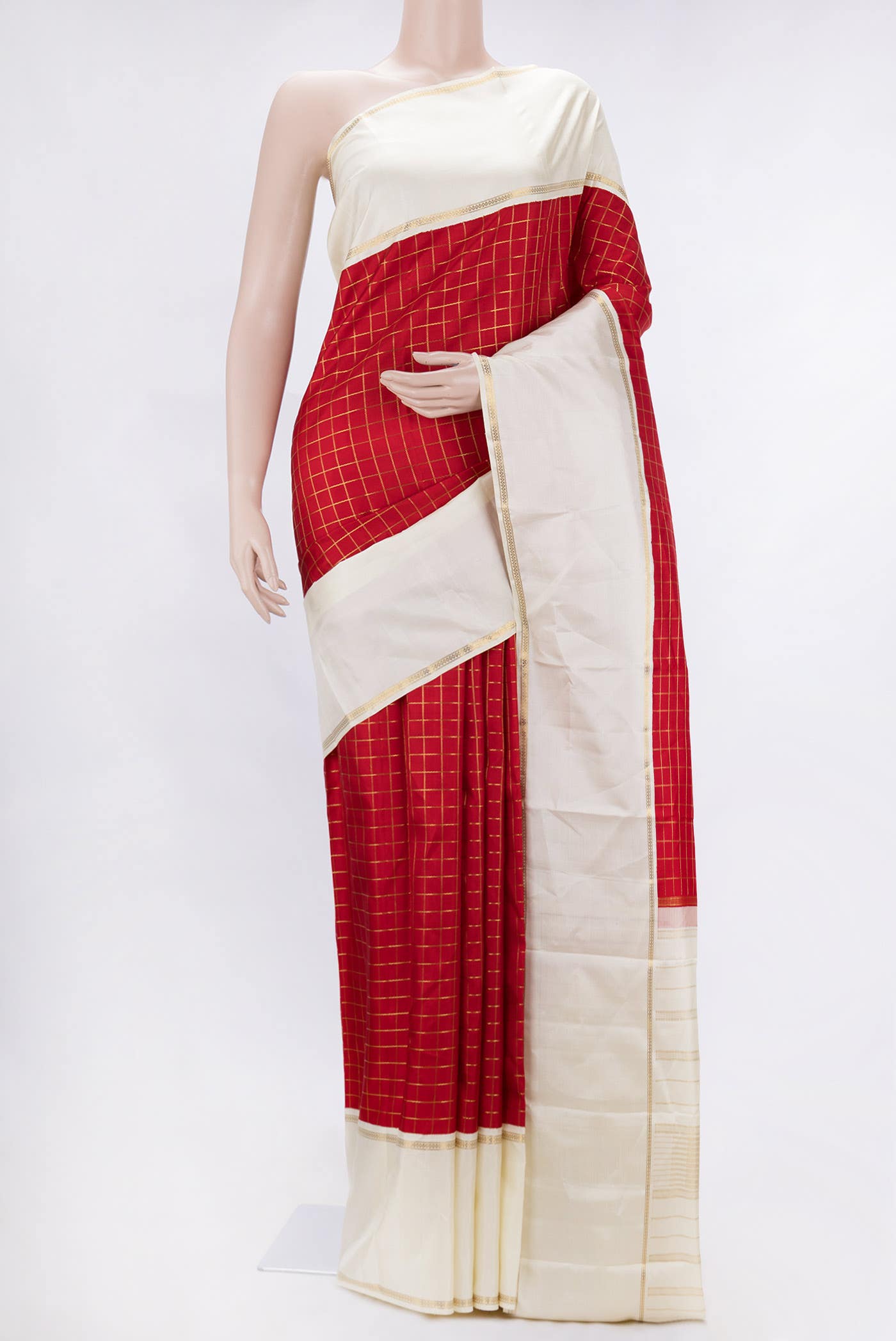 Pure Silk Pure Zari Red Dual Tone Kanchipuram Saree