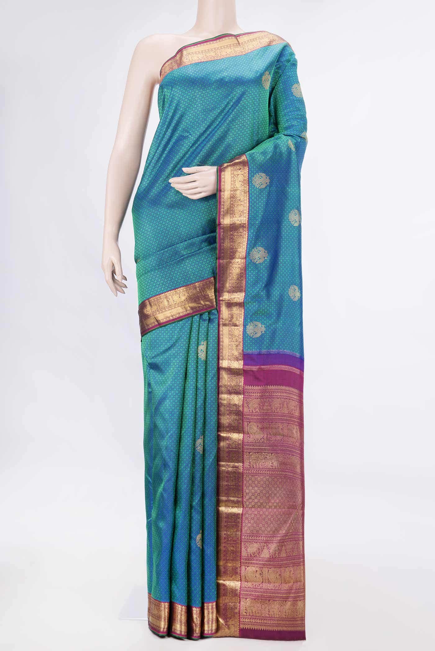 Peacock Blue Dual Tone Kanchipuram Silk Saree