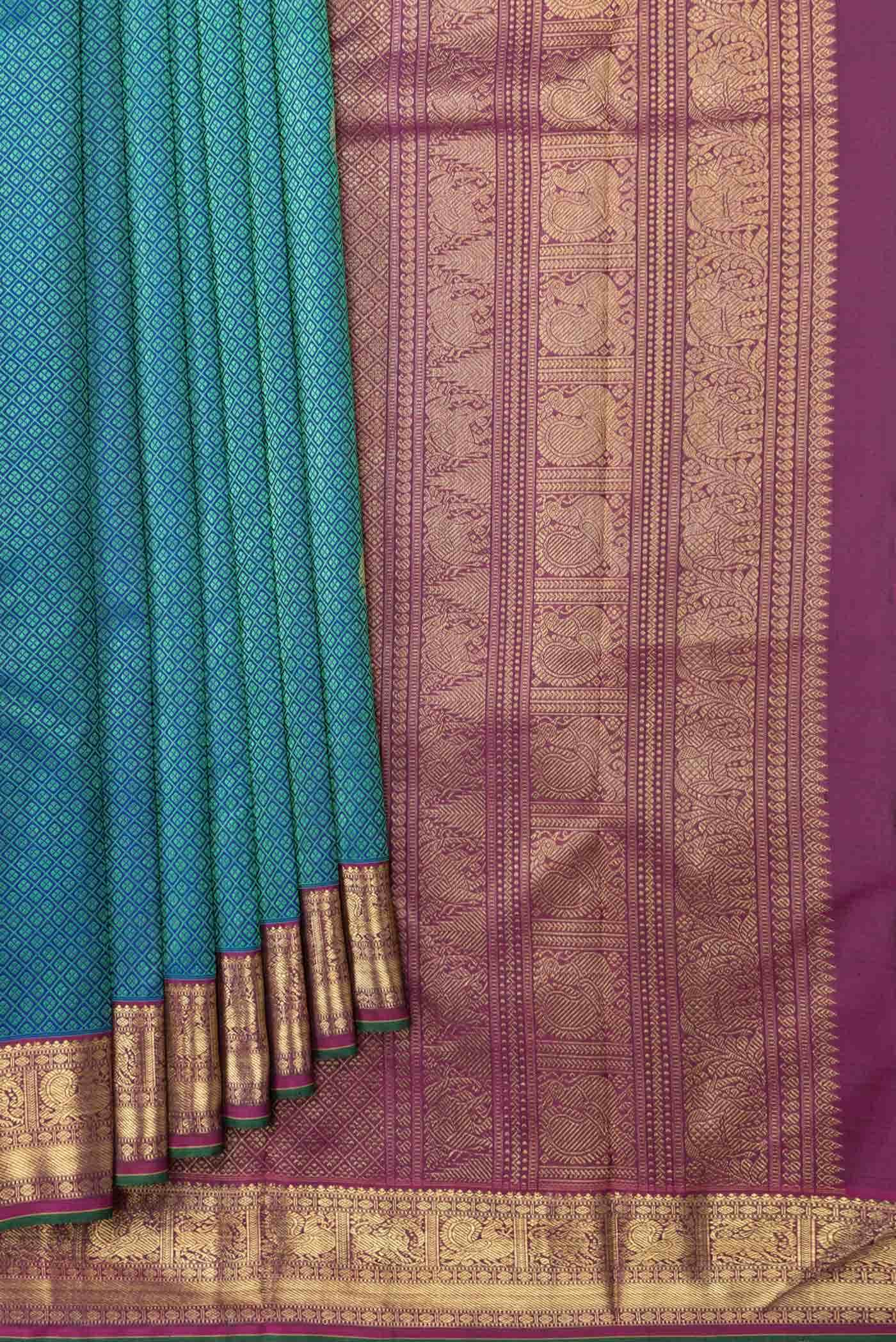 Peacock Blue Dual Tone Kanchipuram Silk Saree