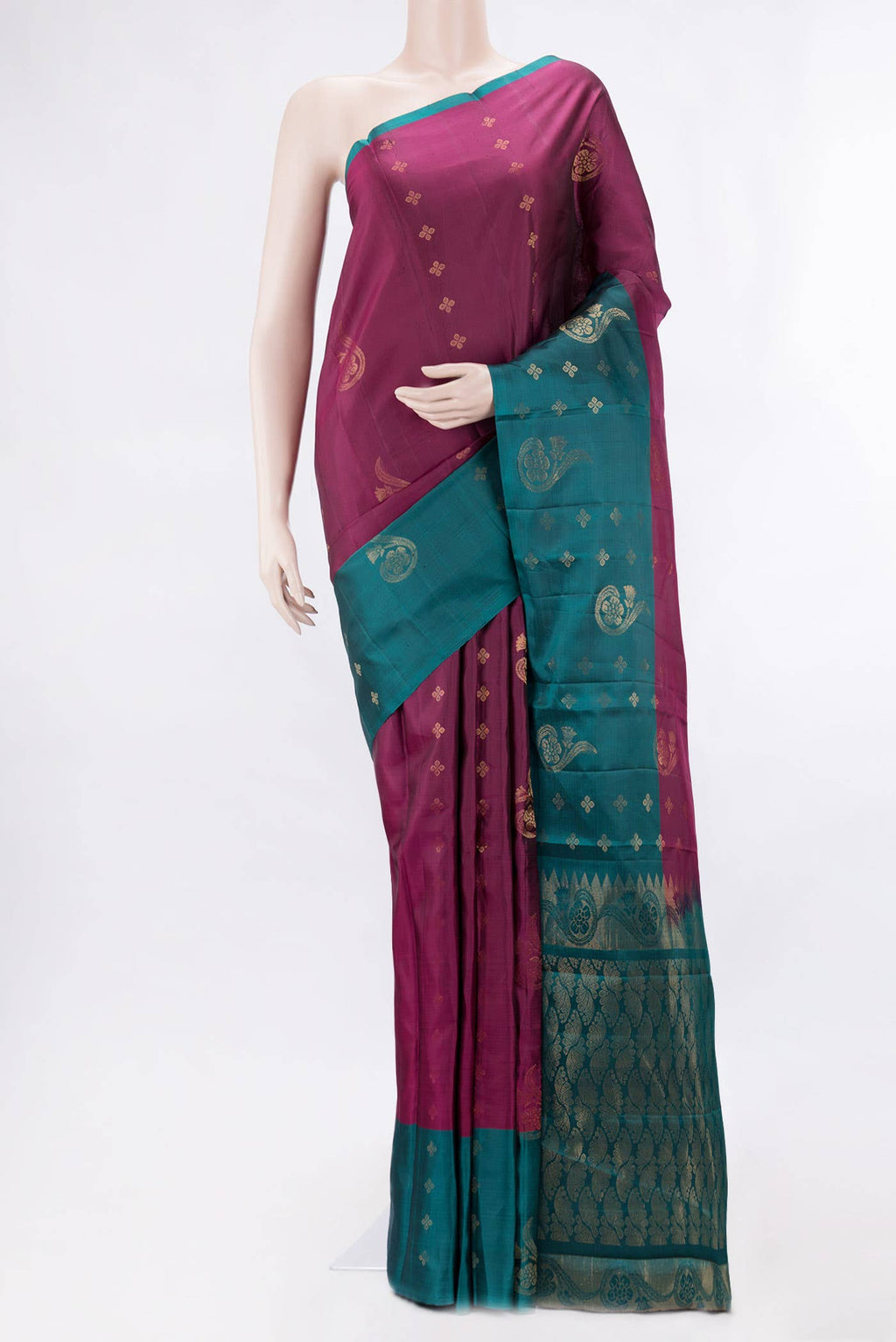 Burgundy Dual Tone Kanchipuram Silk Saree