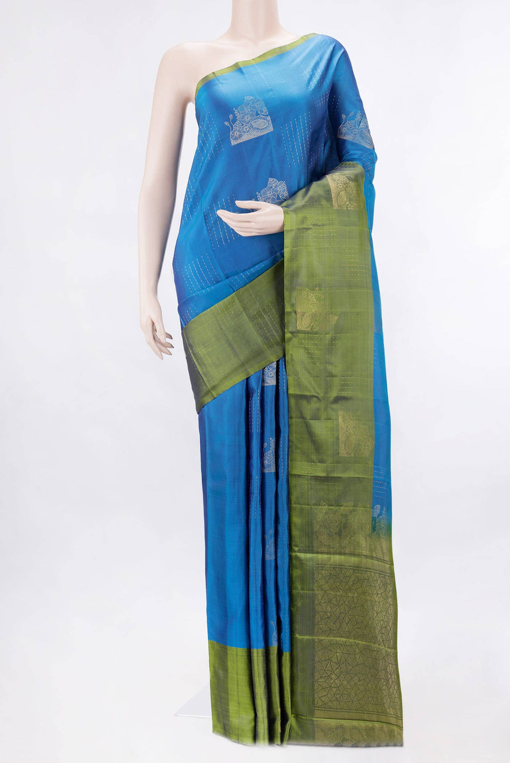 Peacock Blue Dual Tone Kanchipuram Silk Saree