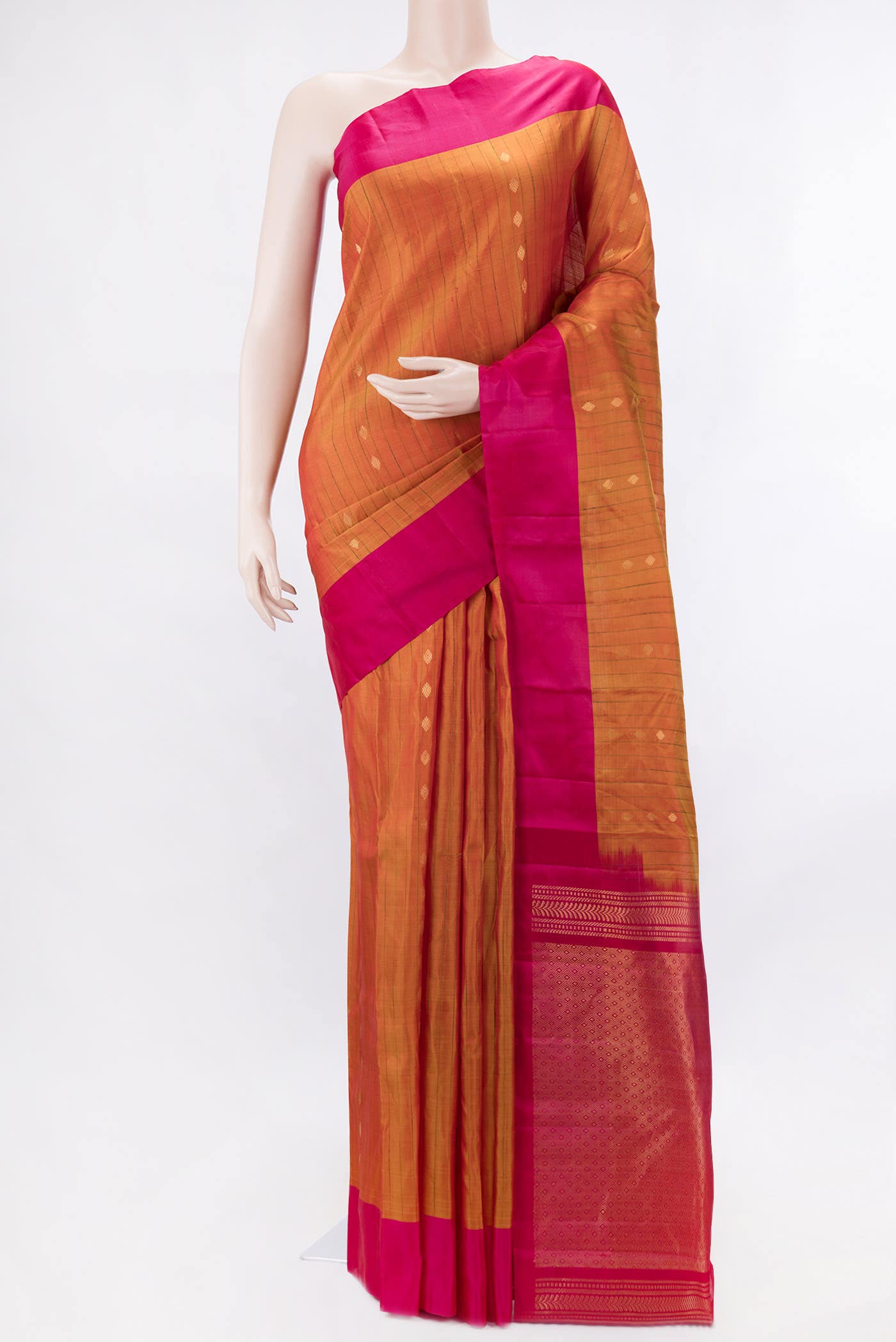 Brick Orange Dual Tone Kanchipuram Silk Saree
