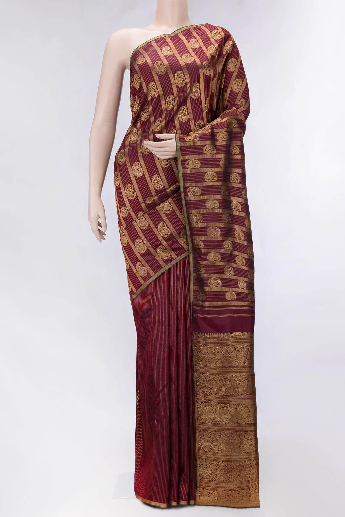 Burgundy Kanchipuram Silk Saree