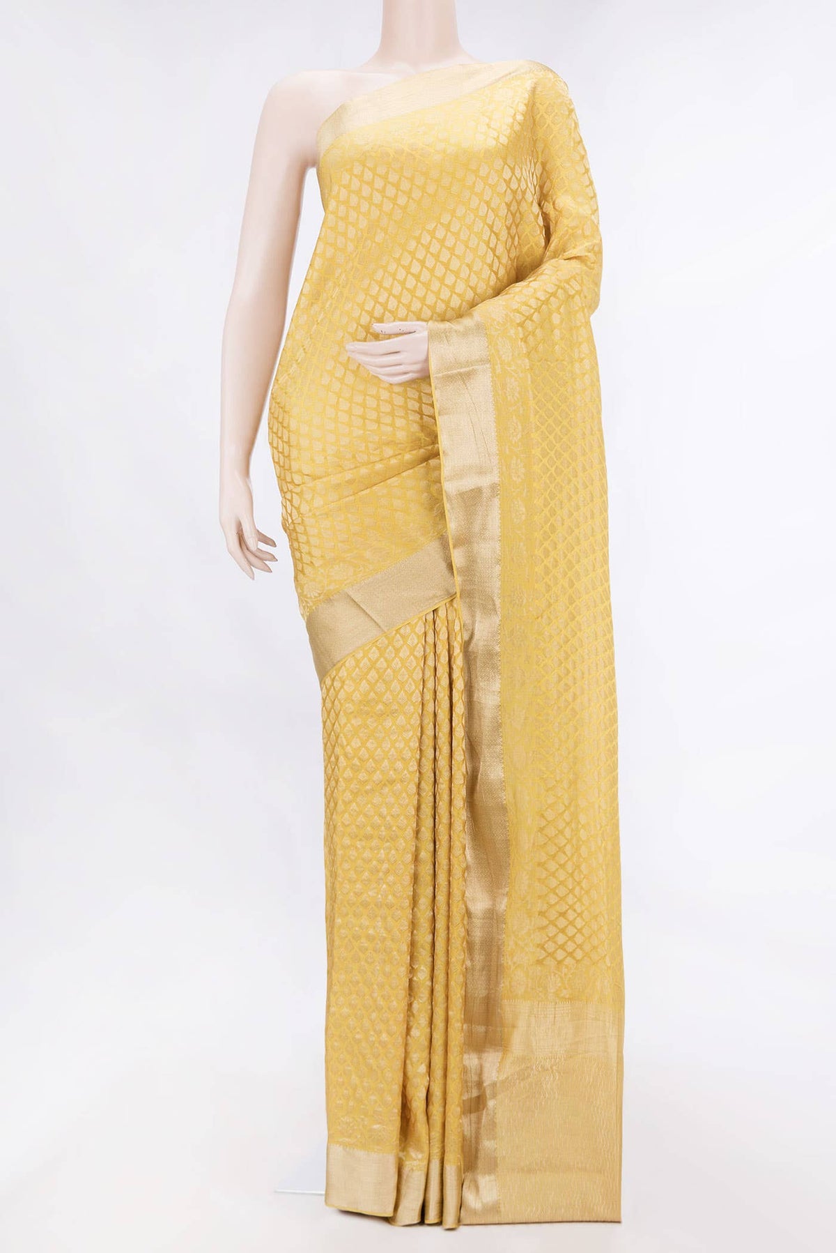 Yellow Mysore Crepe Saree