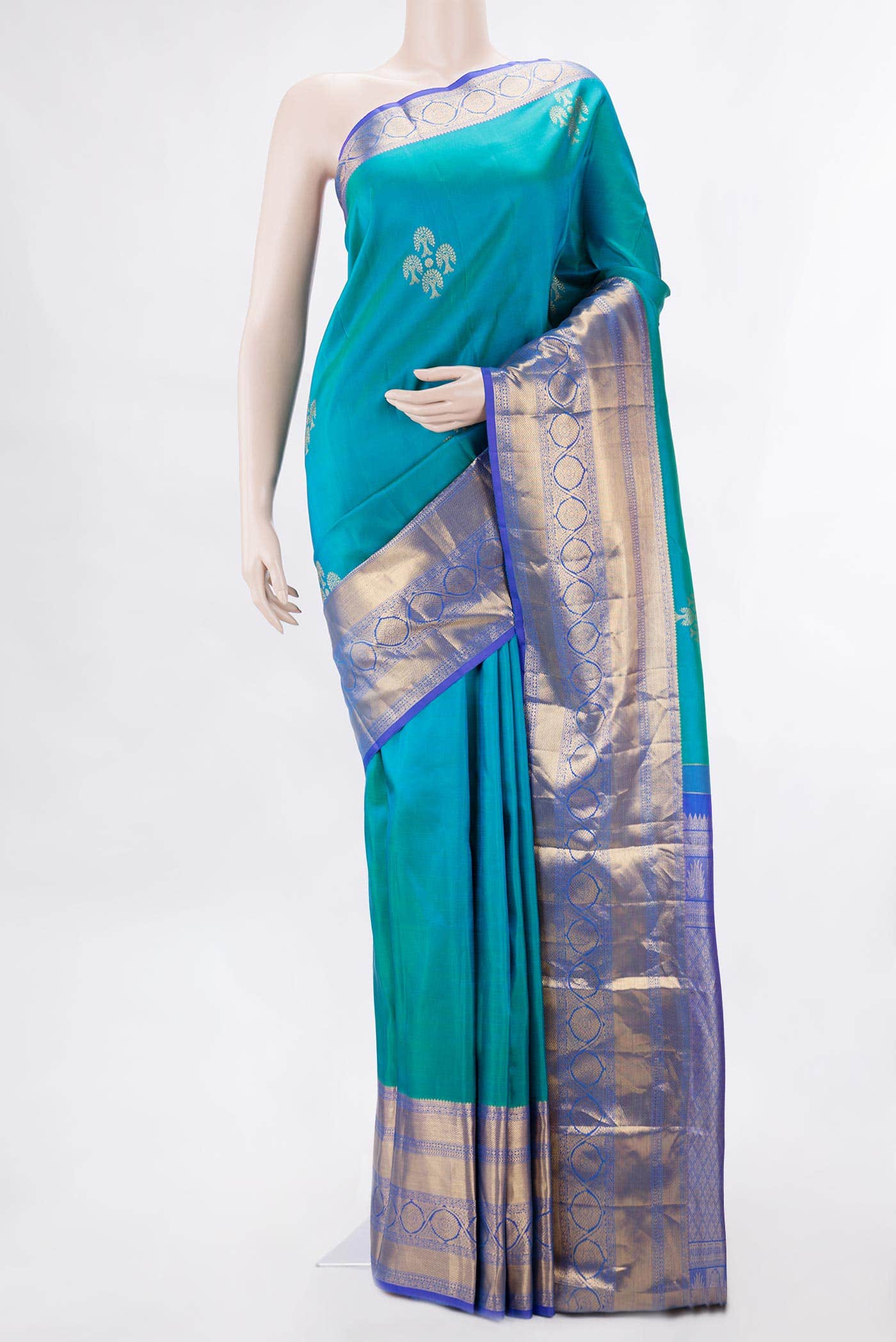 Peacock Blue Dual Tone Kanchipuram Silk Saree