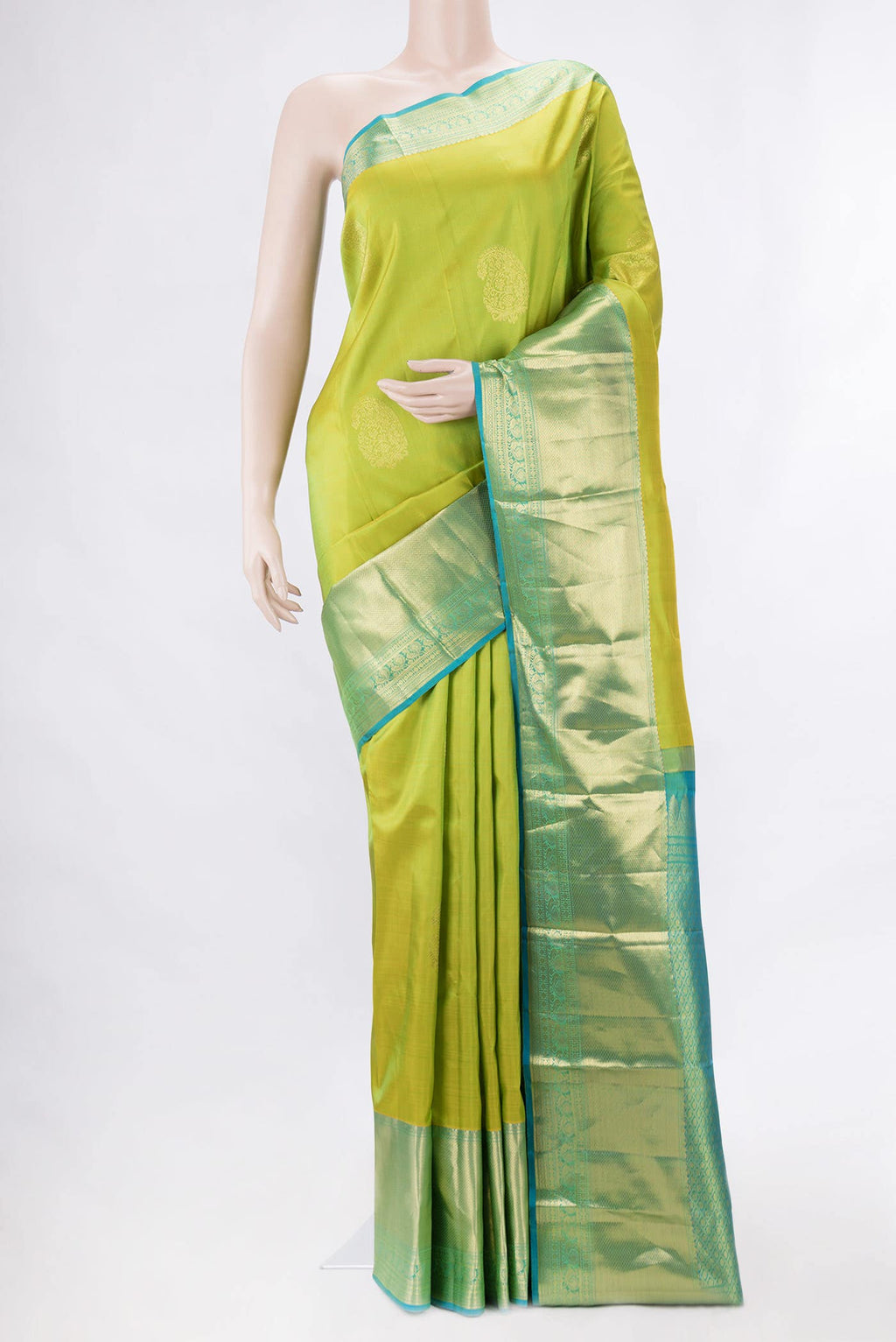 Parrot Green Dual Tone Kanchipuram Silk Saree
