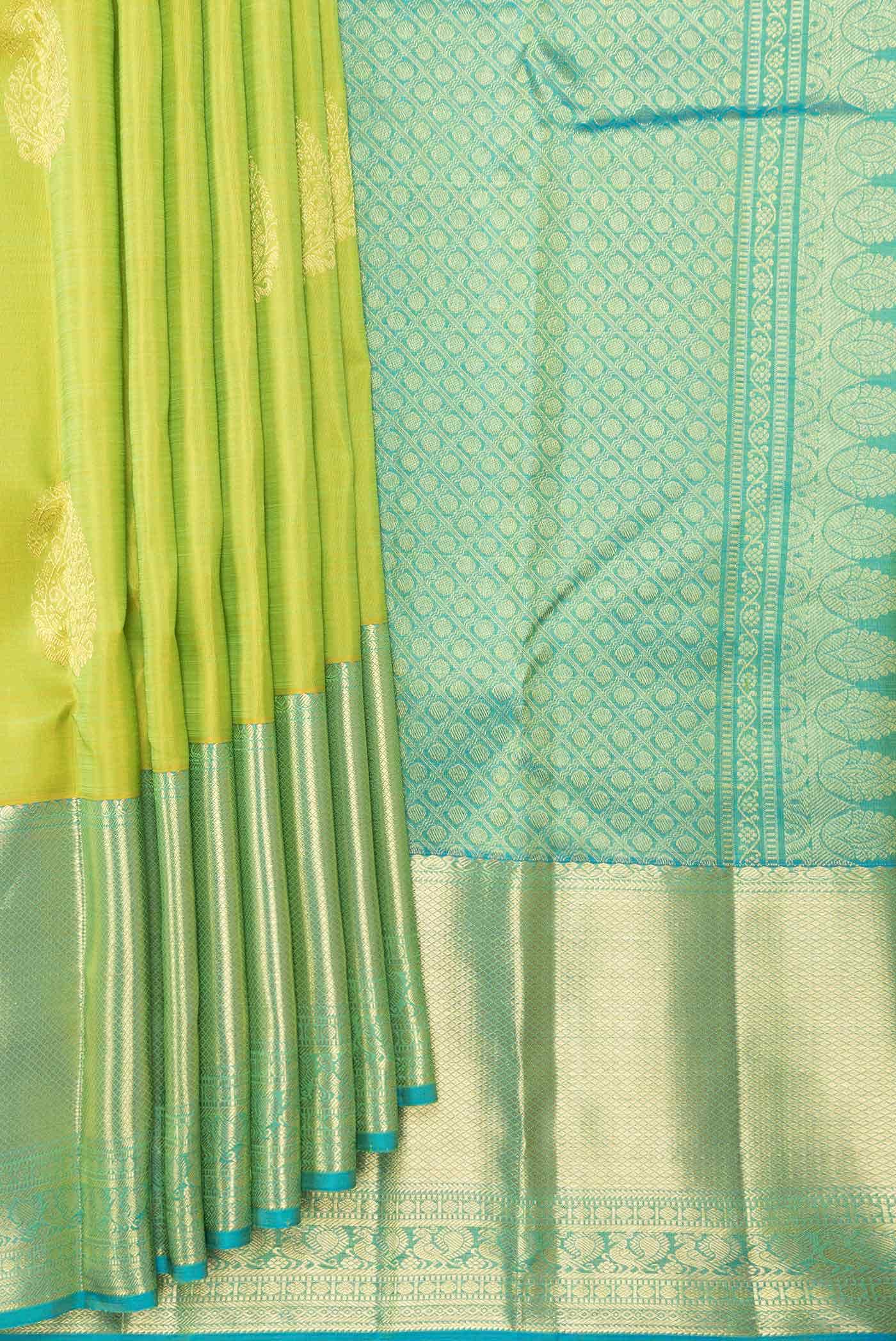 Parrot Green Dual Tone Kanchipuram Silk Saree