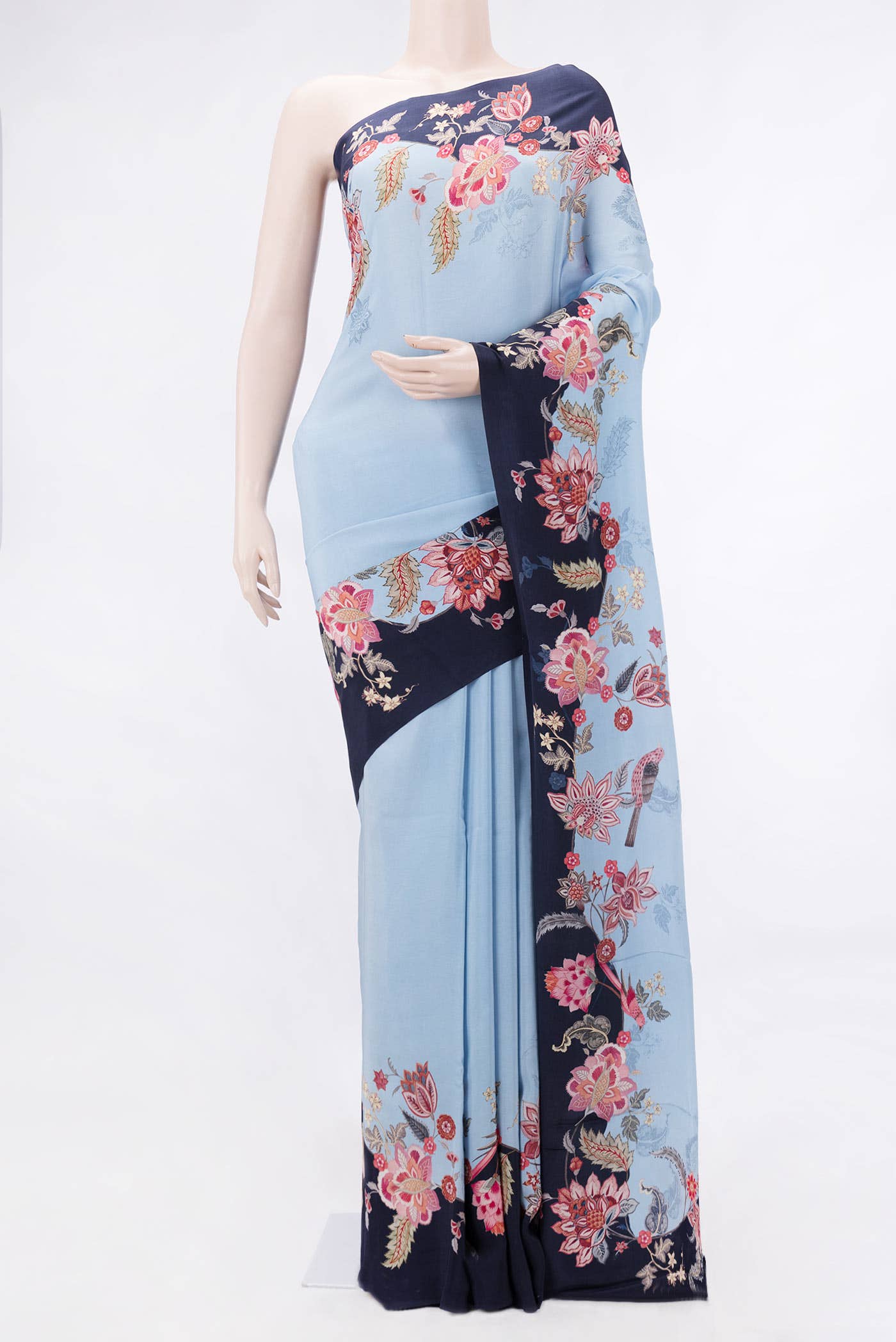 Light Blue Dual Tone Mysore Crepe Saree