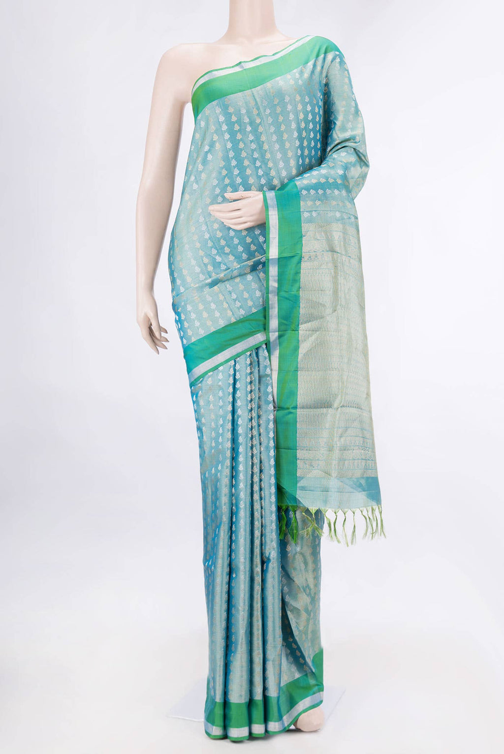 Peacock Blue Dual Tone Soft Silk Saree