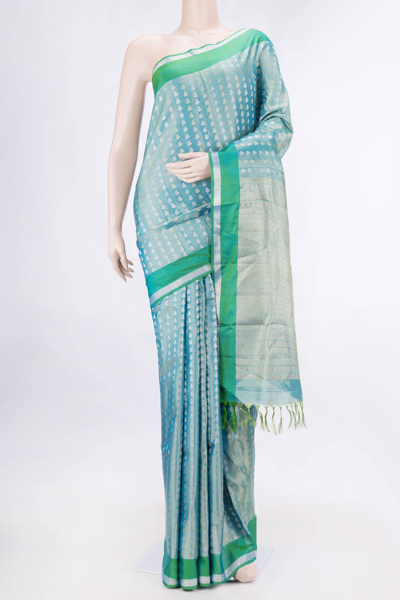 Peacock Blue Dual Tone Soft Silk Saree