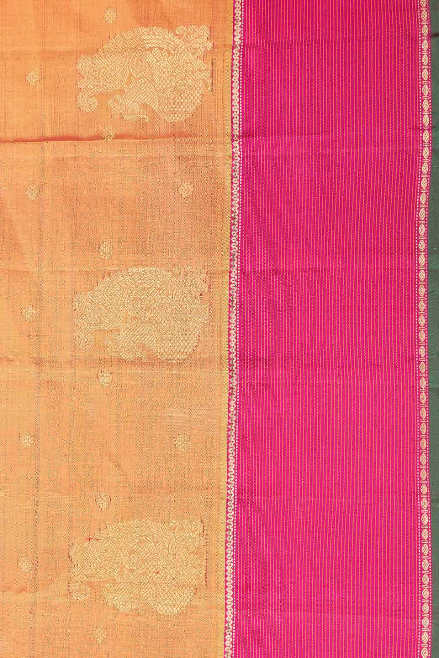 Pure Silk Pure Zari Mustard Dual Tone Kanchipuram Saree