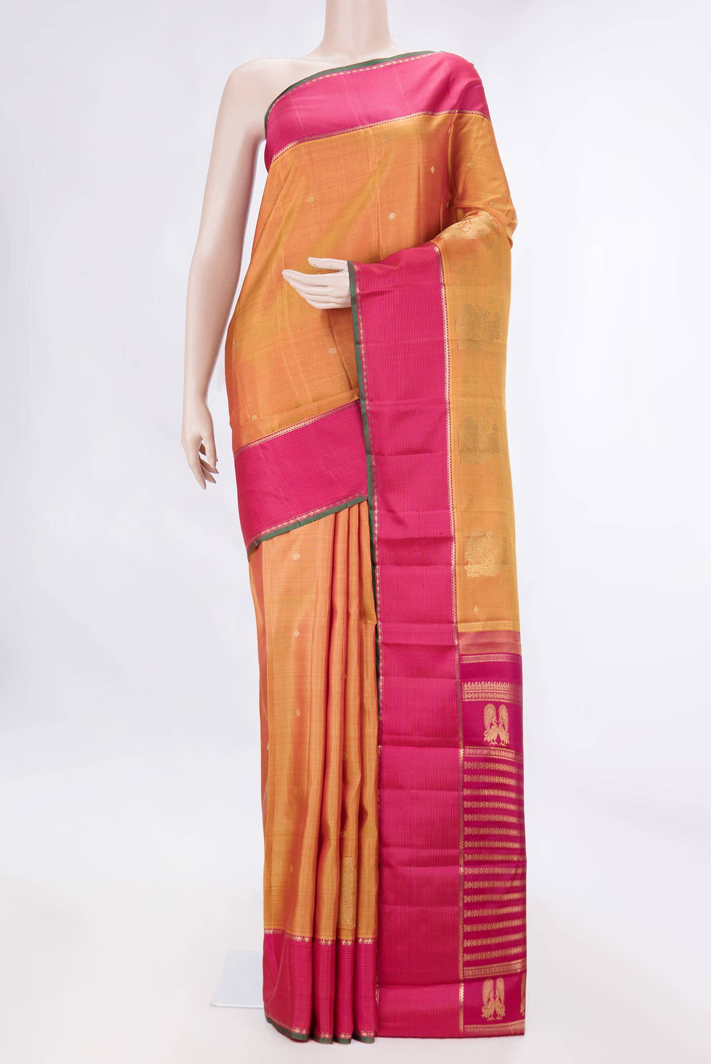 Pure Silk Pure Zari Mustard Dual Tone Kanchipuram Saree