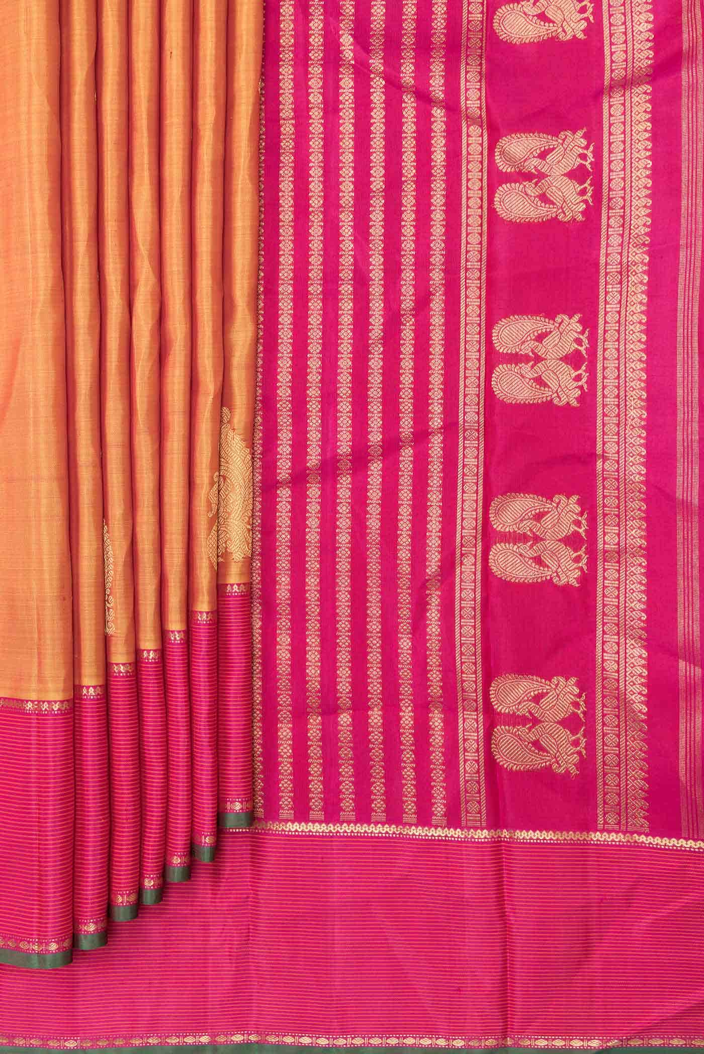 Pure Silk Pure Zari Mustard Dual Tone Kanchipuram Saree