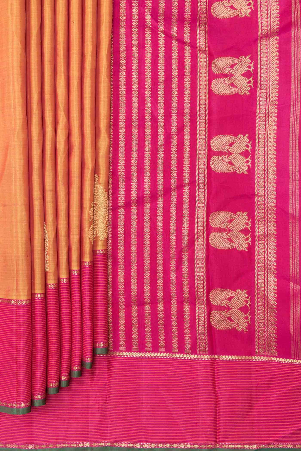 Pure Silk Pure Zari Mustard Dual Tone Kanchipuram Saree