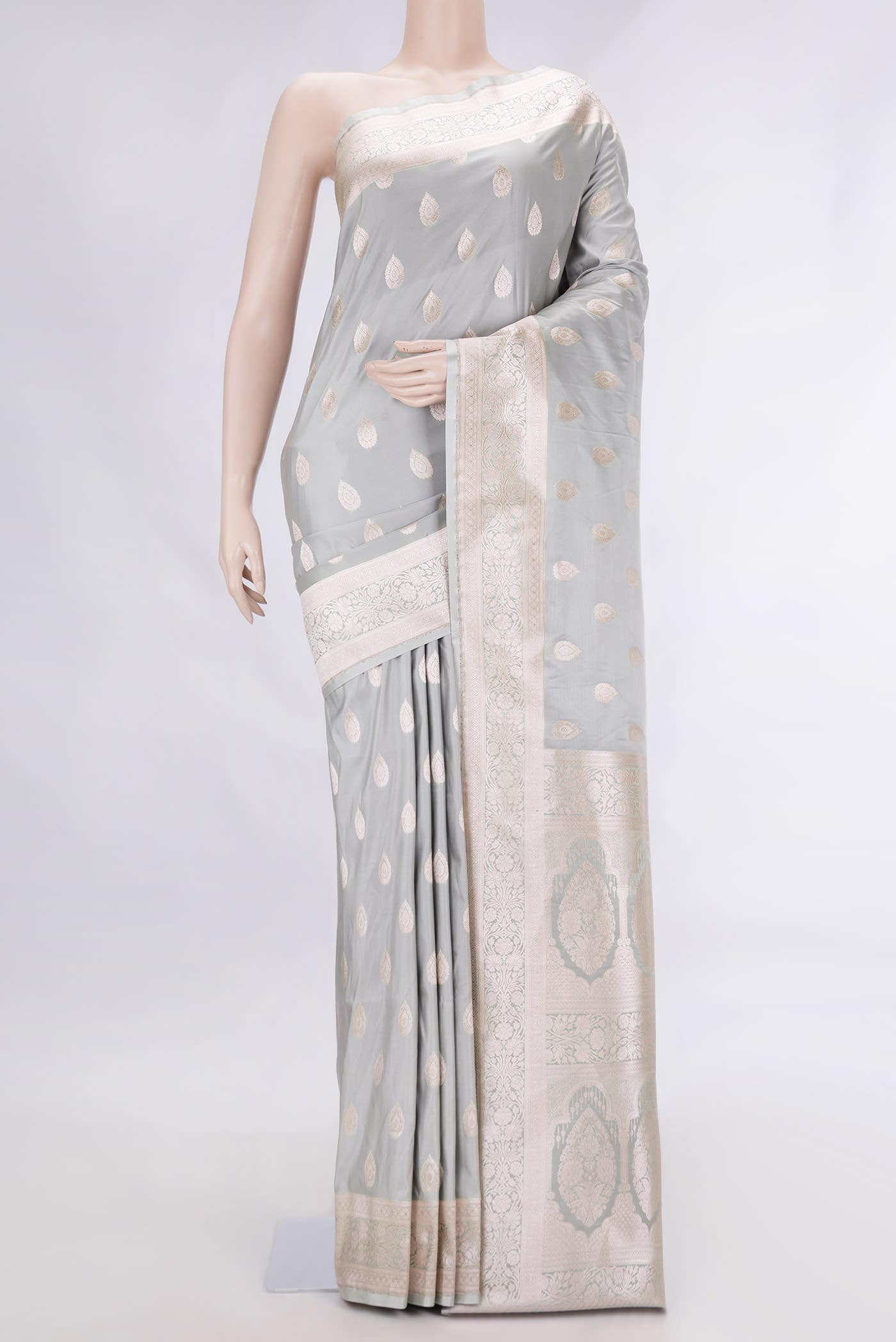 Grey Dual Tone Blended Banarasi Silk Saree