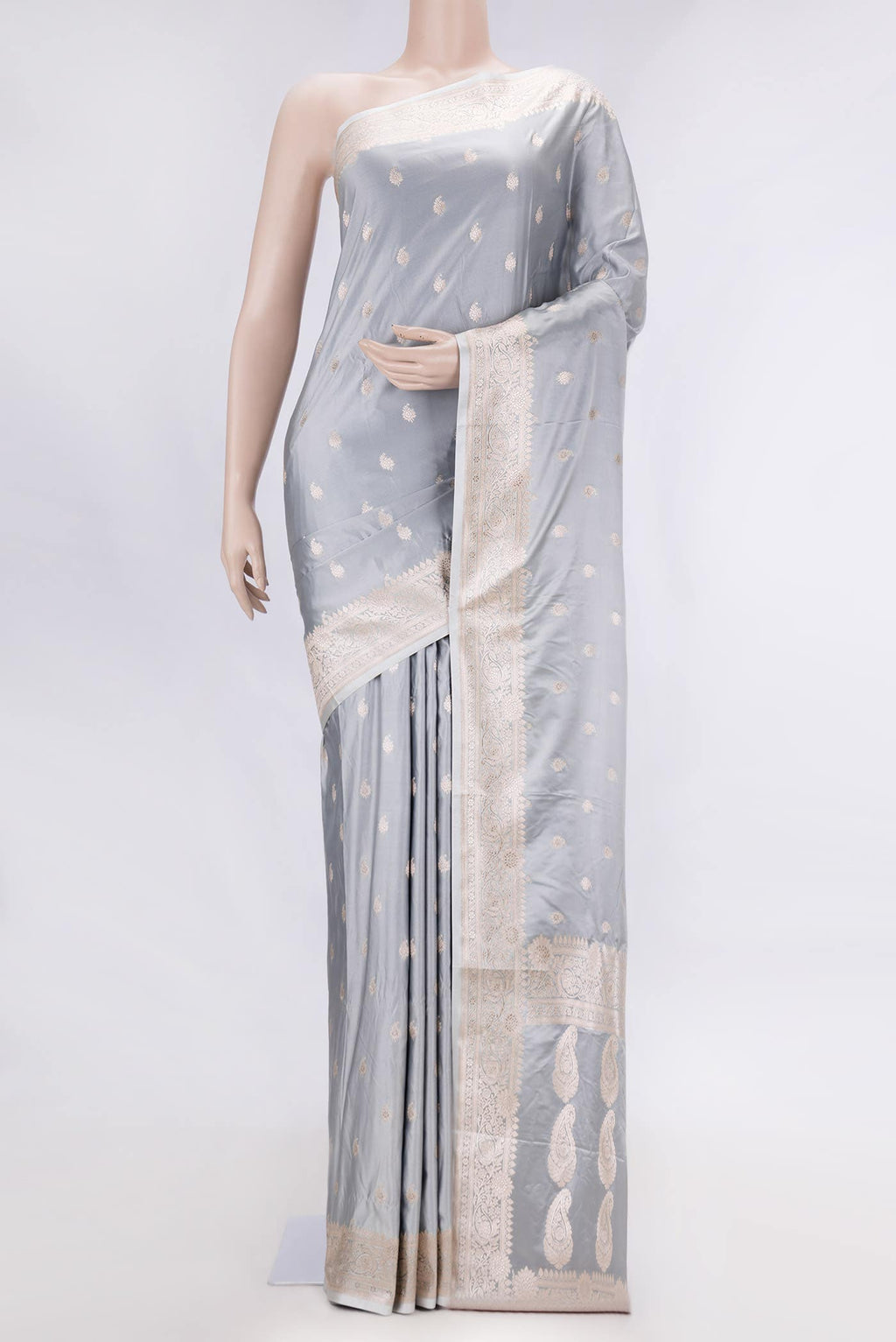 Grey Dual Tone Blended Banarasi Silk Saree