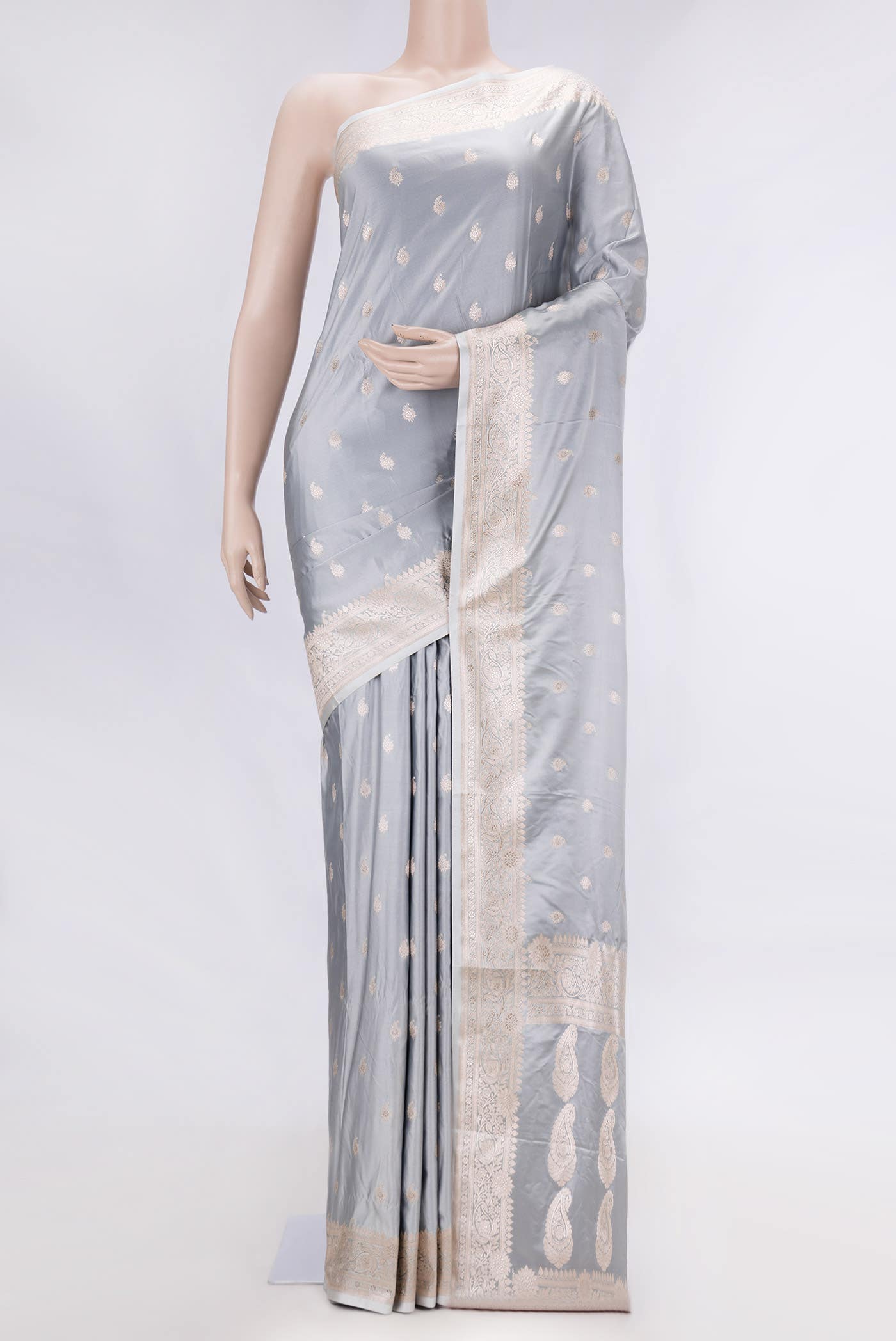 Grey Dual Tone Blended Banarasi Silk Saree