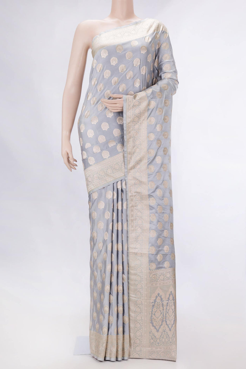 Grey Dual Tone Blended Banarasi Silk Saree