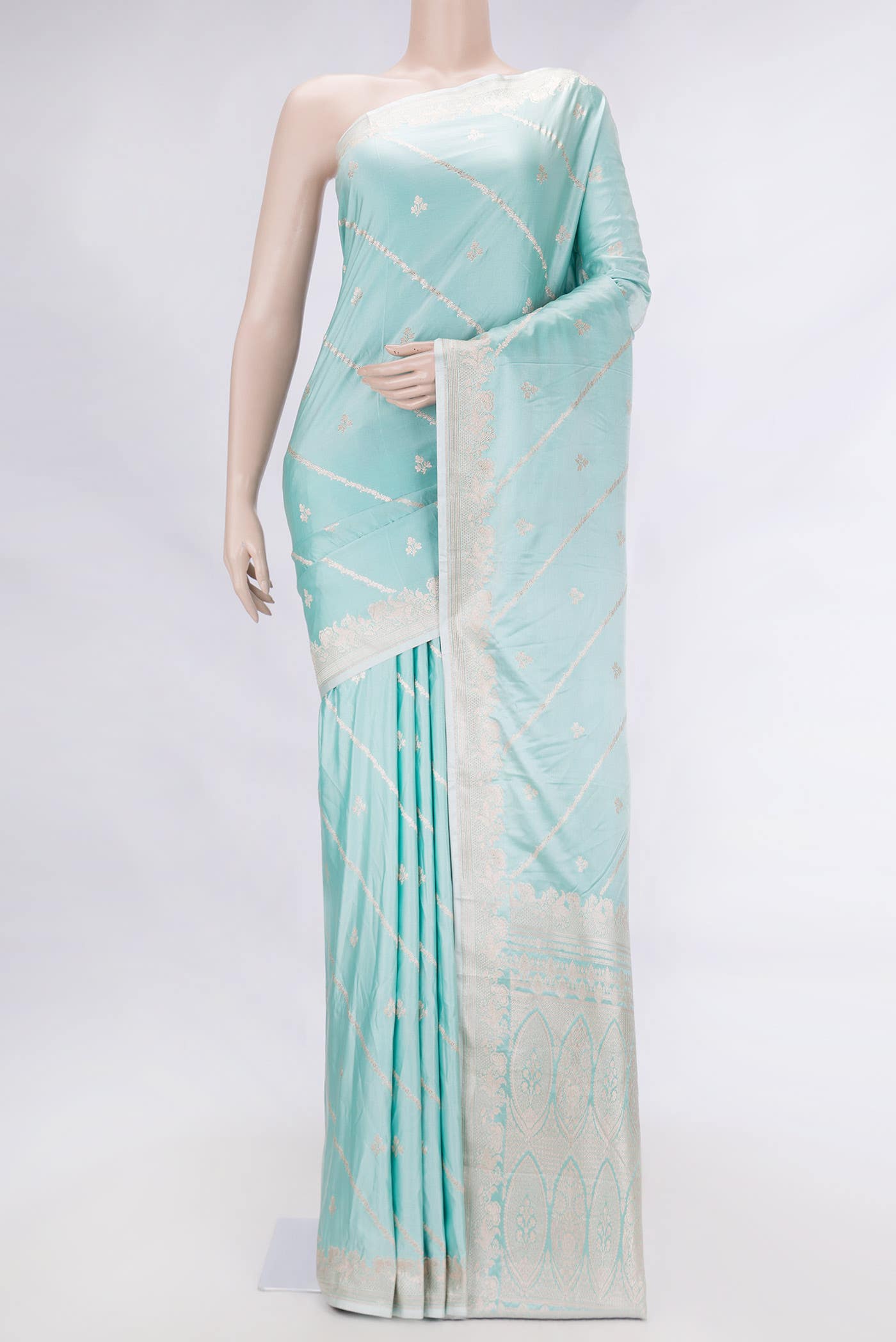 Light Blue Dual Tone Blended Banarasi Silk Saree