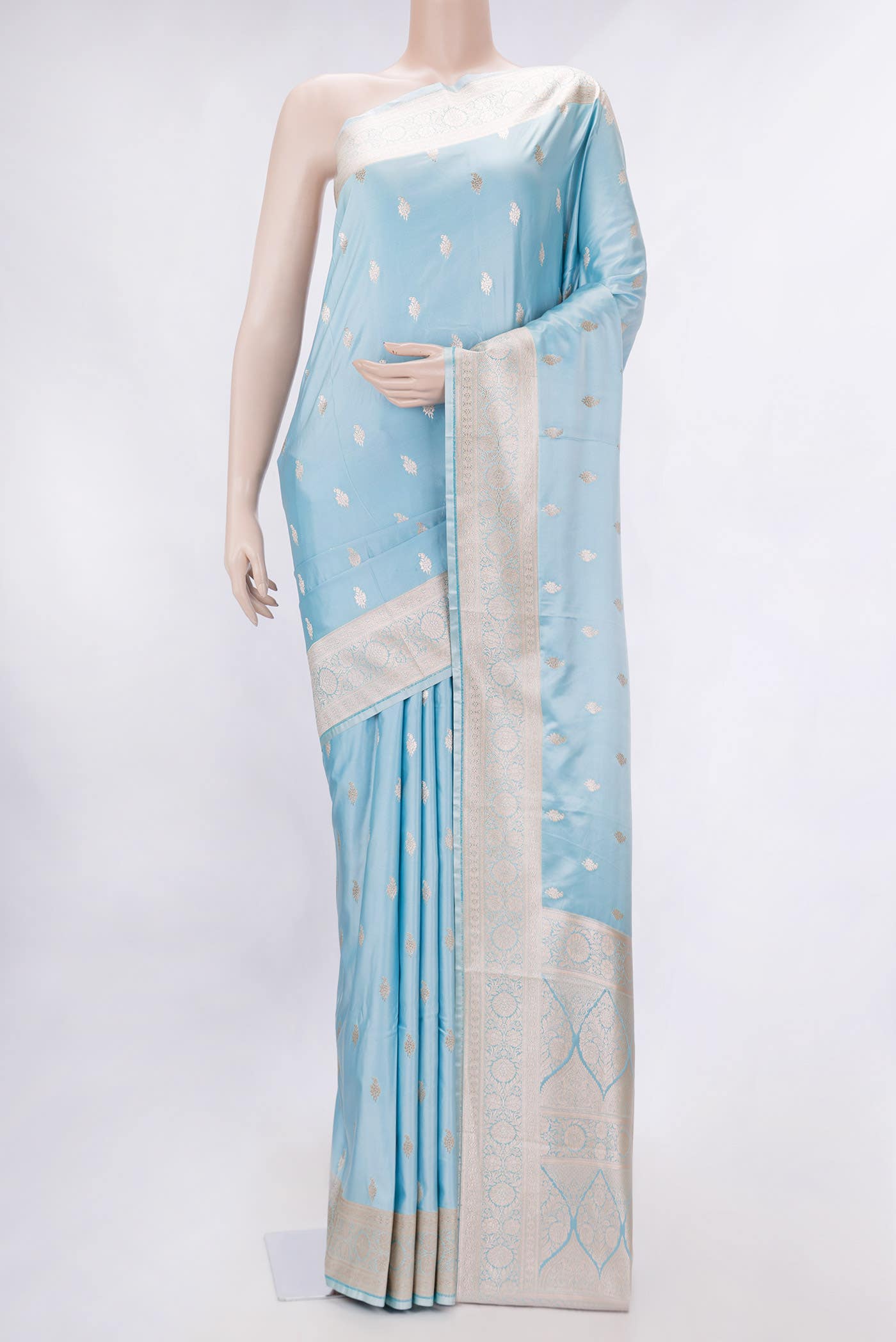 Light Blue Dual Tone Blended Banarasi Silk Saree