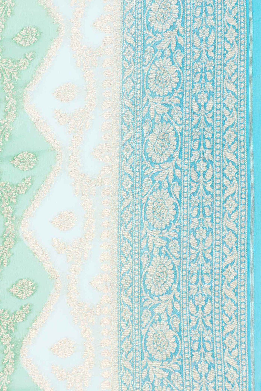 Sky Blue and Green Dual Tone Banarasi Georgette Saree