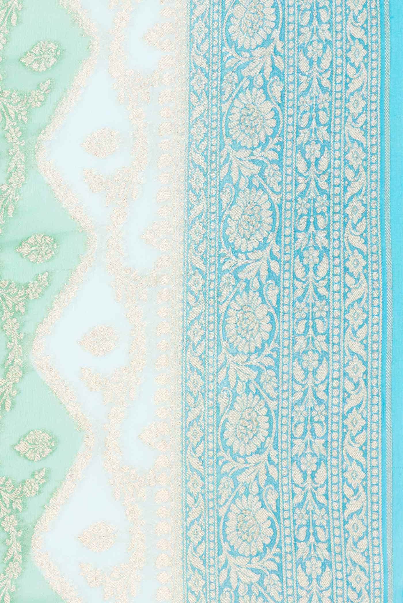 Sky Blue and Green Dual Tone Banarasi Georgette Saree