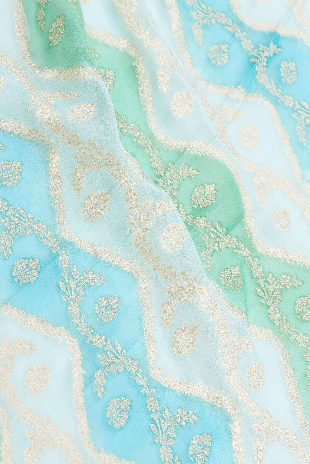 Sky Blue and Green Dual Tone Banarasi Georgette Saree