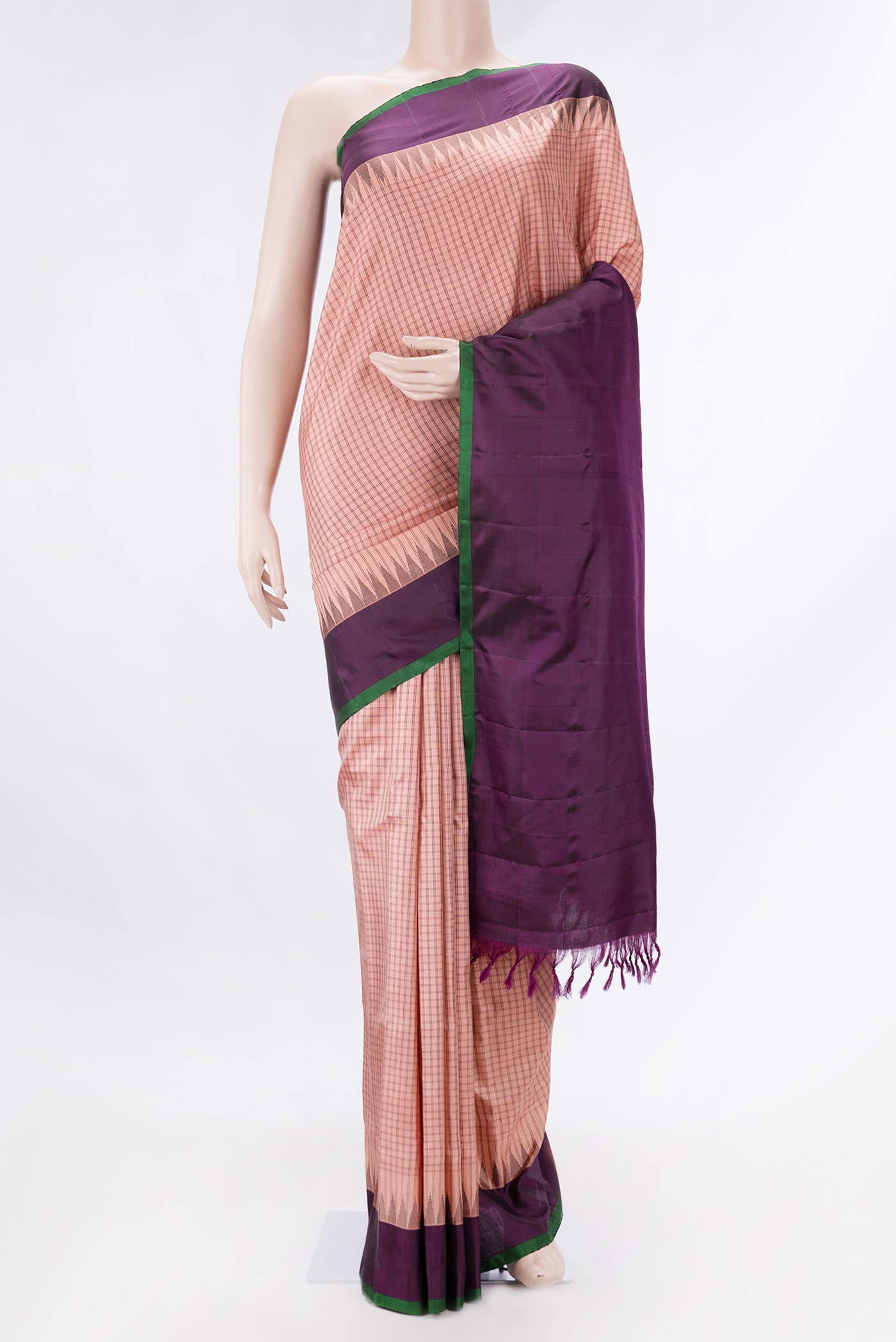 Golden Peach Gadwal Silk Saree