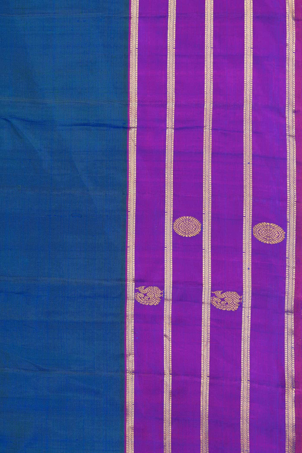 Pure Silk Pure Zari Peacock Blue Dual Tone Kanchipuram Saree
