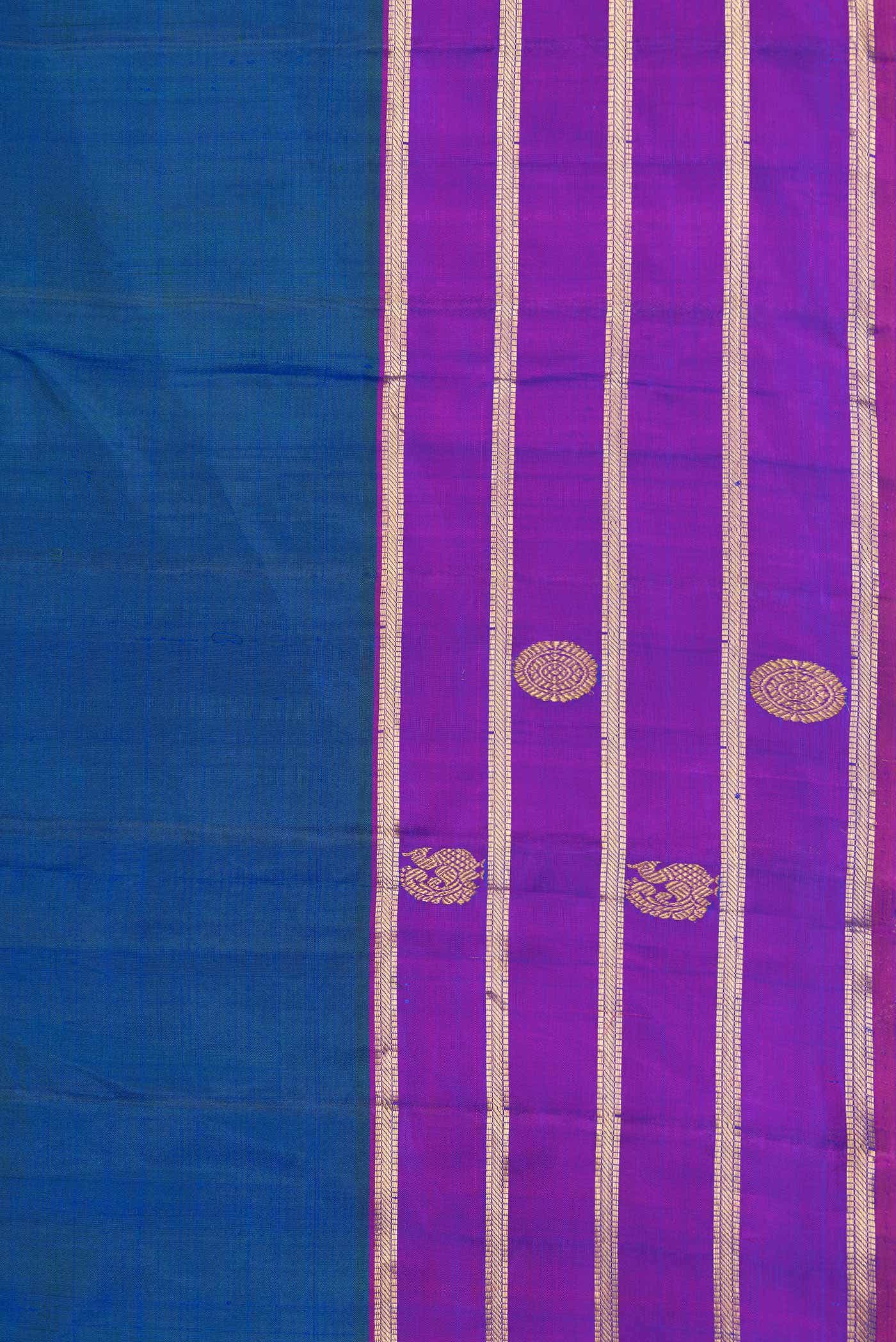 Pure Silk Pure Zari Peacock Blue Dual Tone Kanchipuram Saree