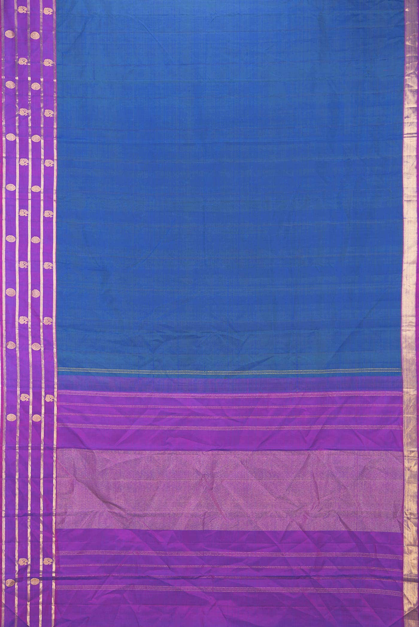 Pure Silk Pure Zari Peacock Blue Dual Tone Kanchipuram Saree