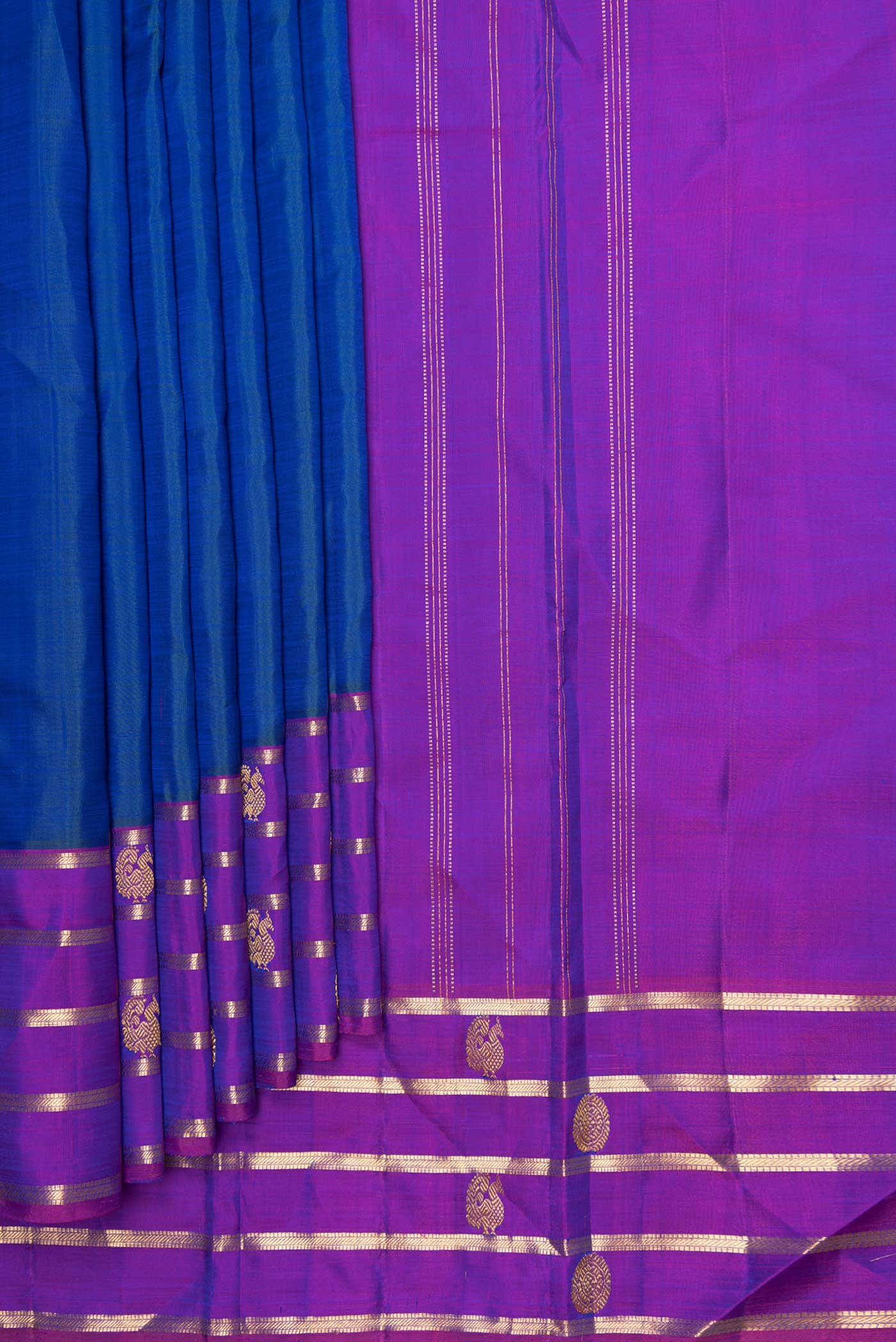 Pure Silk Pure Zari Peacock Blue Dual Tone Kanchipuram Saree