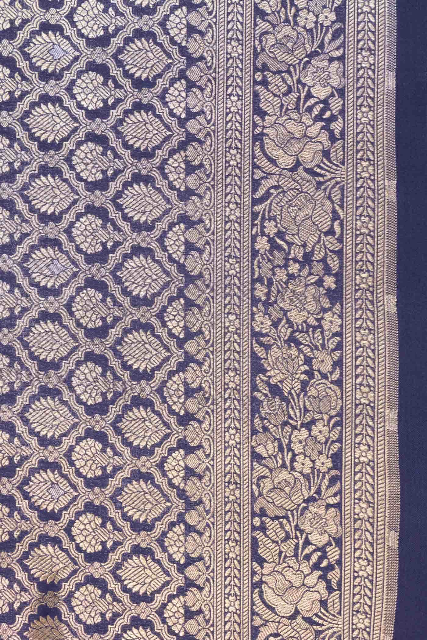 Navy Blue Dual Tone Banarasi Silk Saree