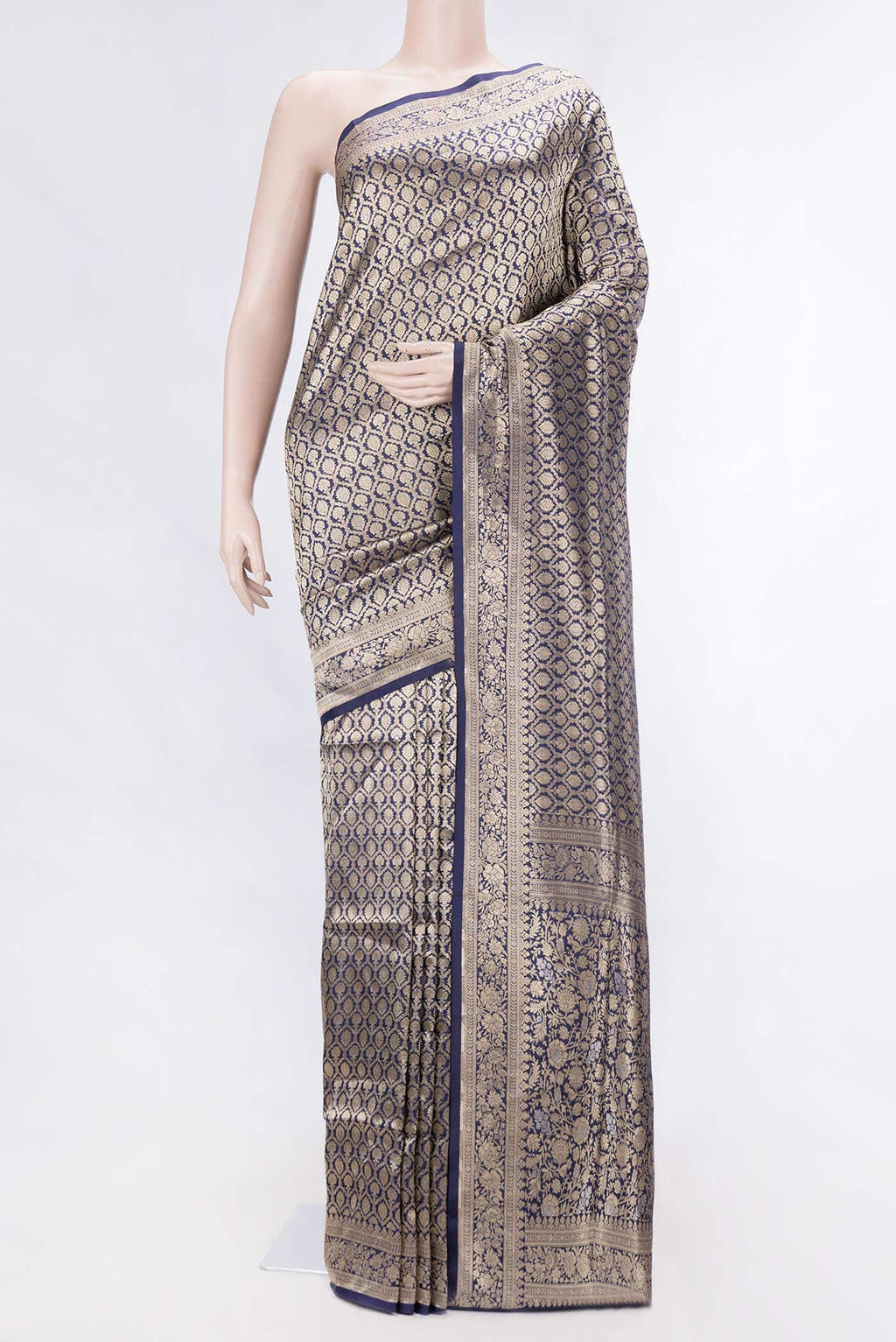 Navy Blue Dual Tone Banarasi Silk Saree