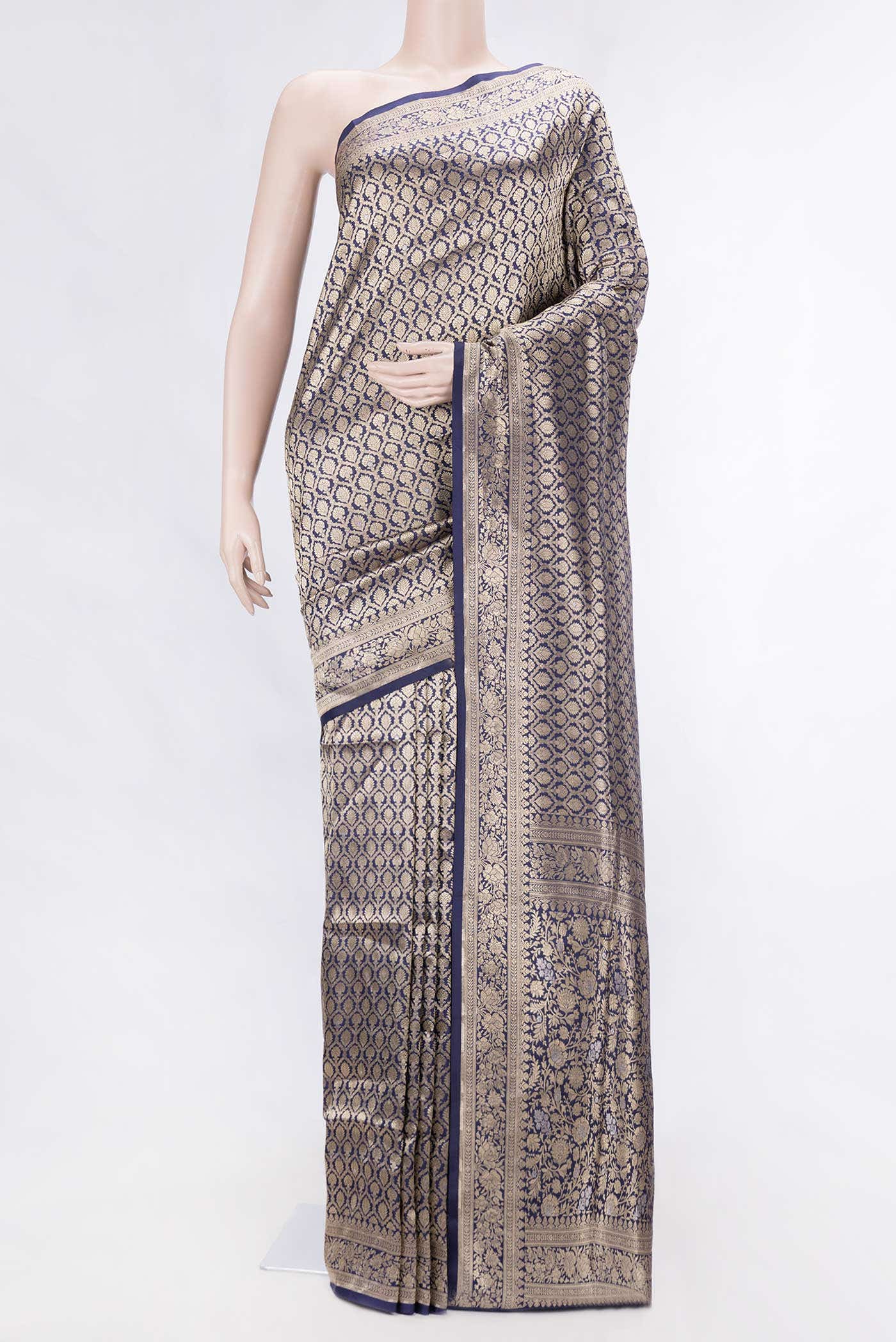Navy Blue Dual Tone Banarasi Silk Saree